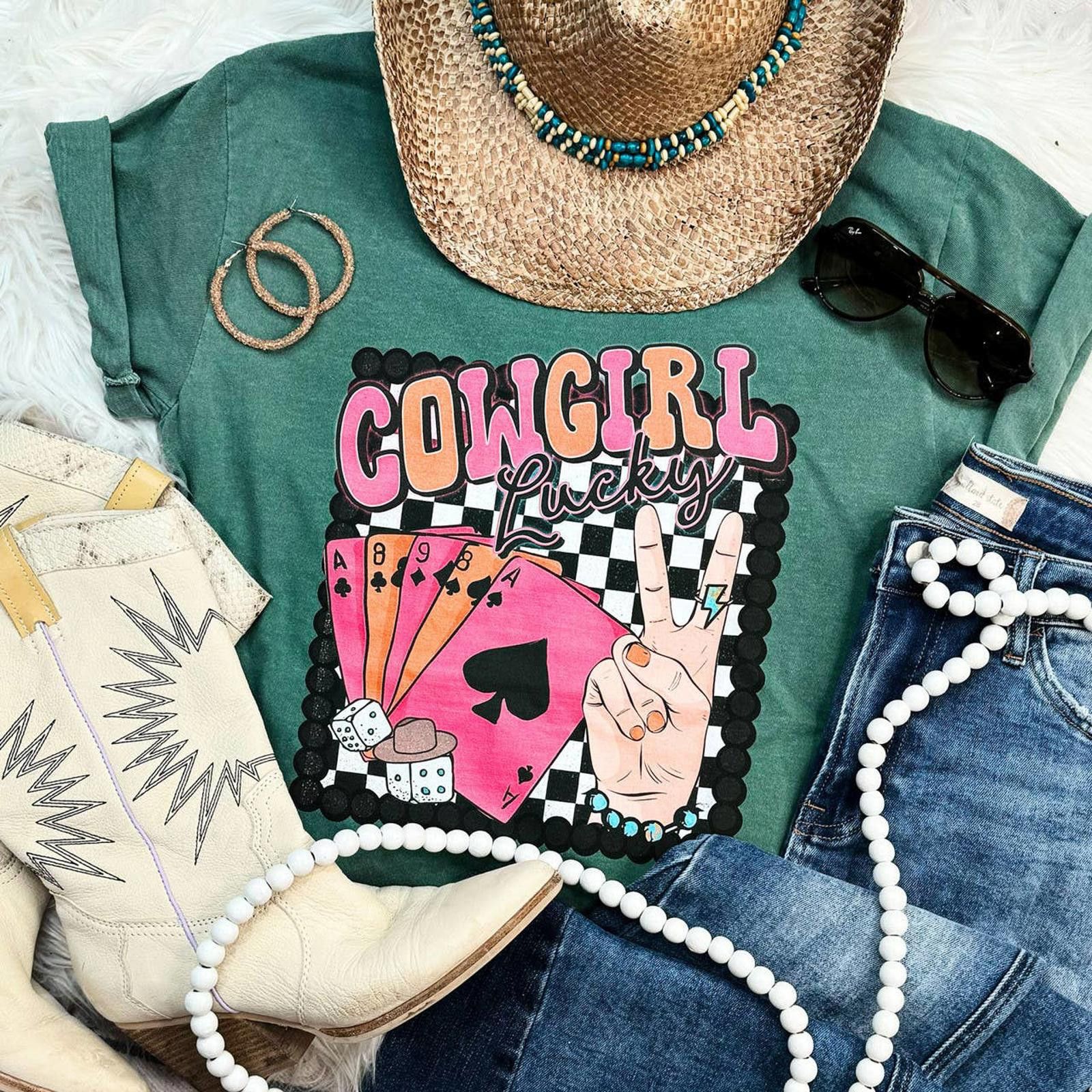 Other Cowgirl Poker Cards Checker Lucky Tee Size S / US 4 / IT 40 - 1 Thumbnail