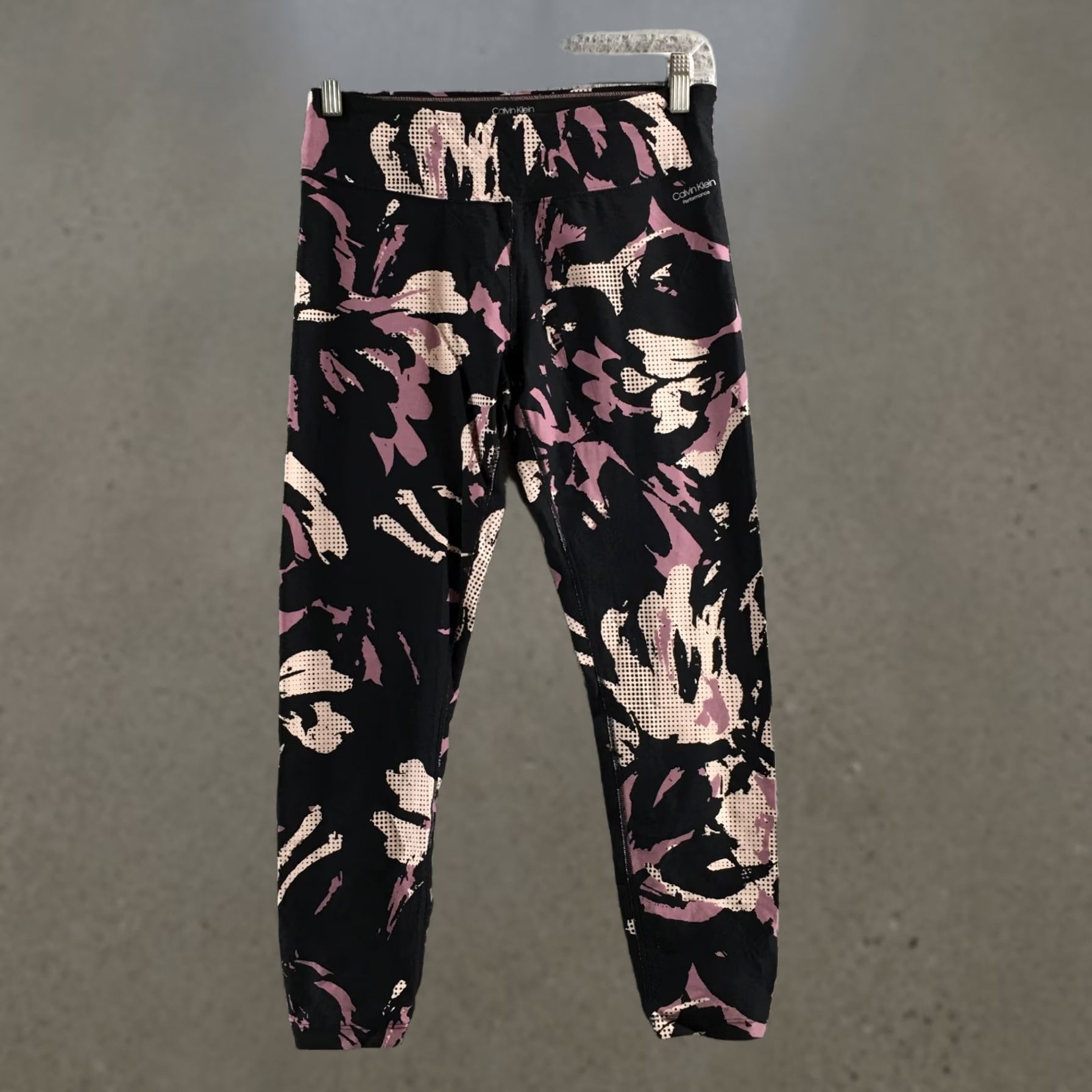 Calvin Klein Calvin Klein Leggings Womens M Black Pink Abstract Stretch Athletic Yoga Running Size 32" / US 10 / IT 46 - 1 Thumbnail