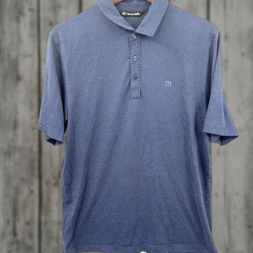 TravisMathew Travis Mathew Shirt Mens Large Blue Textured Striped Embroidered Logo Polo Golf Size US L / EU 52-54 / 3 - 1 Thumbnail