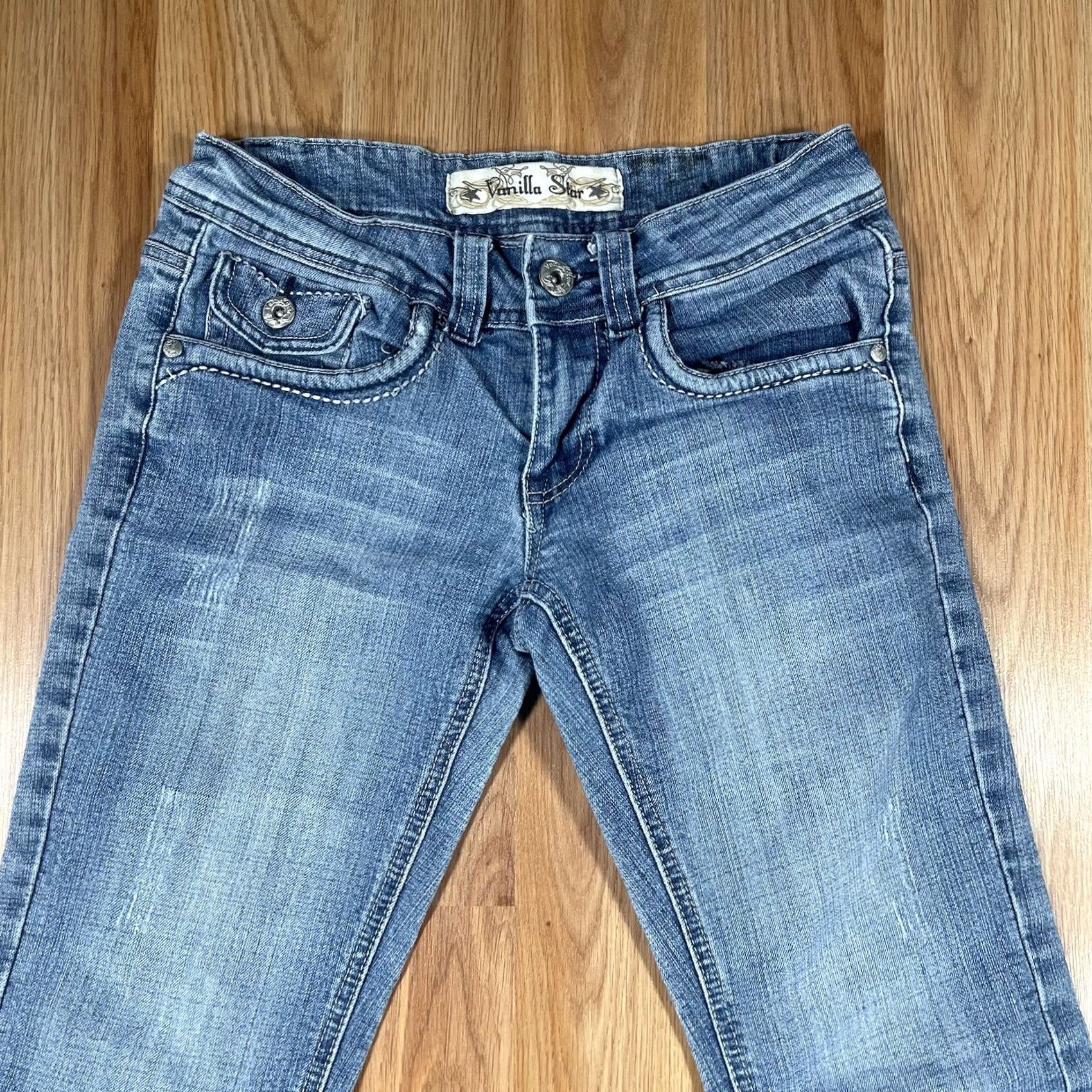 Vintage Vanilla Star Jeans Womens 5 Blue Straight Leg Stretch Low Rise Denim Pants Jeans Straight Leg Women's 5-Pocket Blue Pant Womens Jeans Men? Size 27" / US 4 / IT 40 - 2 Thumbnail