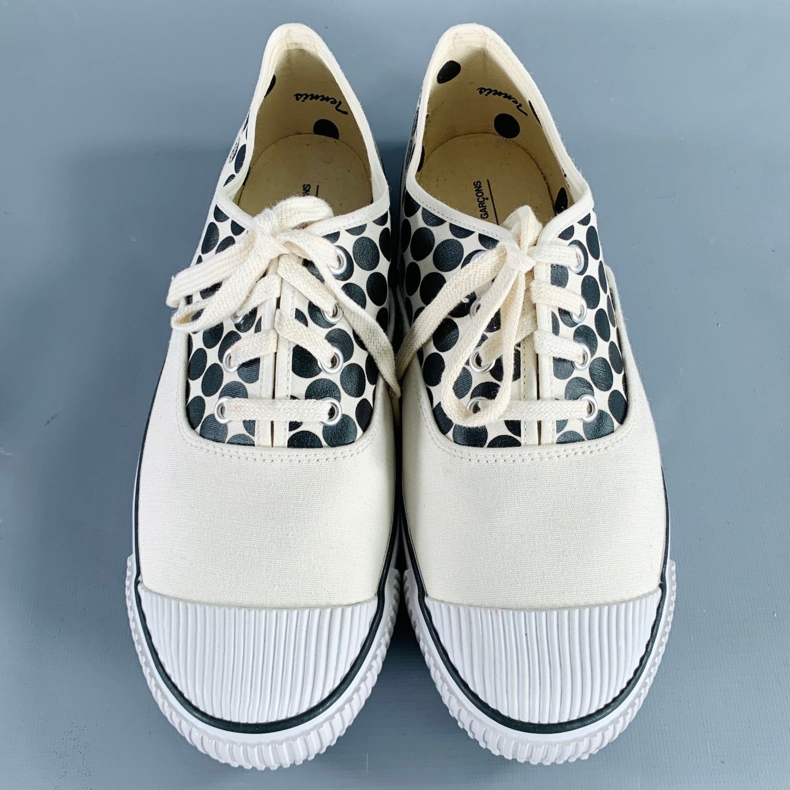 Comme des Garcons Winter 2014 Size 9 Cream Black Polka Dot Canvas Sneakers Size US 9 / EU 42 - 4 Thumbnail