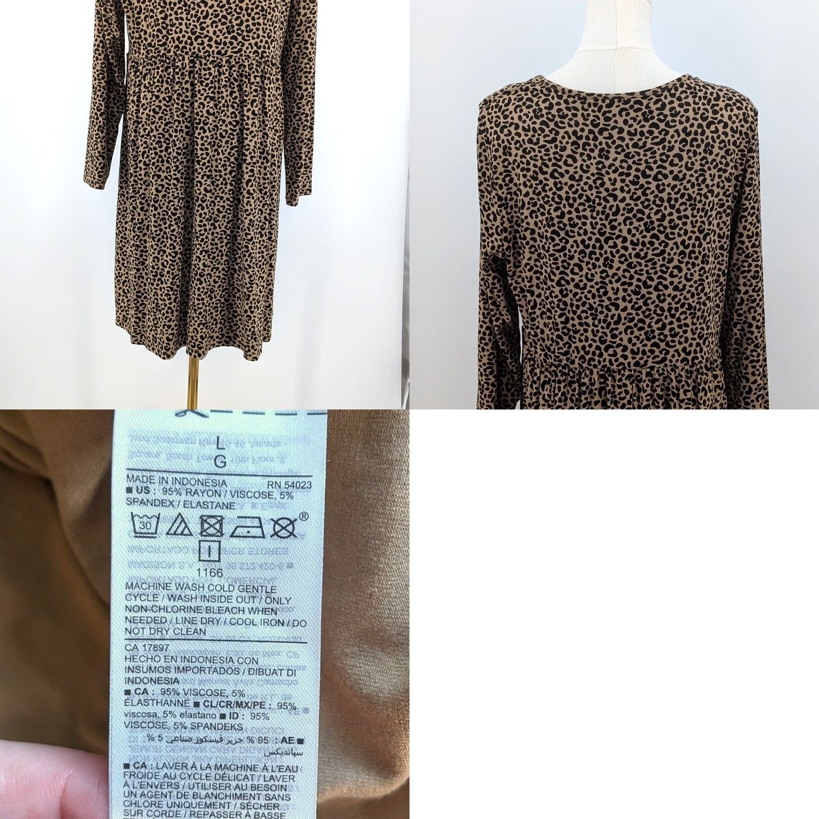 Old Navy Old Navy Leopard Print Midi Dress Long Sleeve Jersey Knit Tiered Dress – Size L – Beige Womens Knit T-Shirt Dress Size L / US 10 / IT 46 - 8 Thumbnail