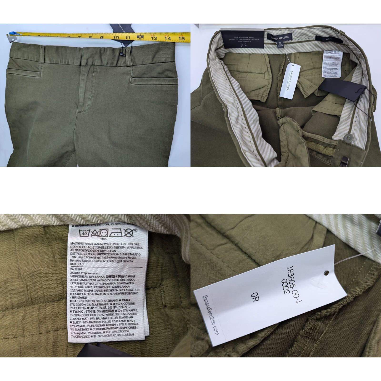 Banana Republic Banana Republic Sloan Skinny Chino Pant Olive Green Women 0 (28x28) New w Defect Size 25" / US 0 / IT 36 - 8 Thumbnail