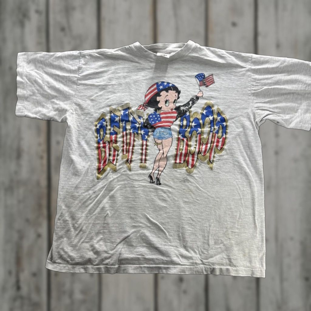 Vintage VINTAGE Street Works Betty Boop Shirt Mens L Gray USA Flag Patriotic Cartoon 90s Size US L / EU 52-54 / 3 - 1 Thumbnail