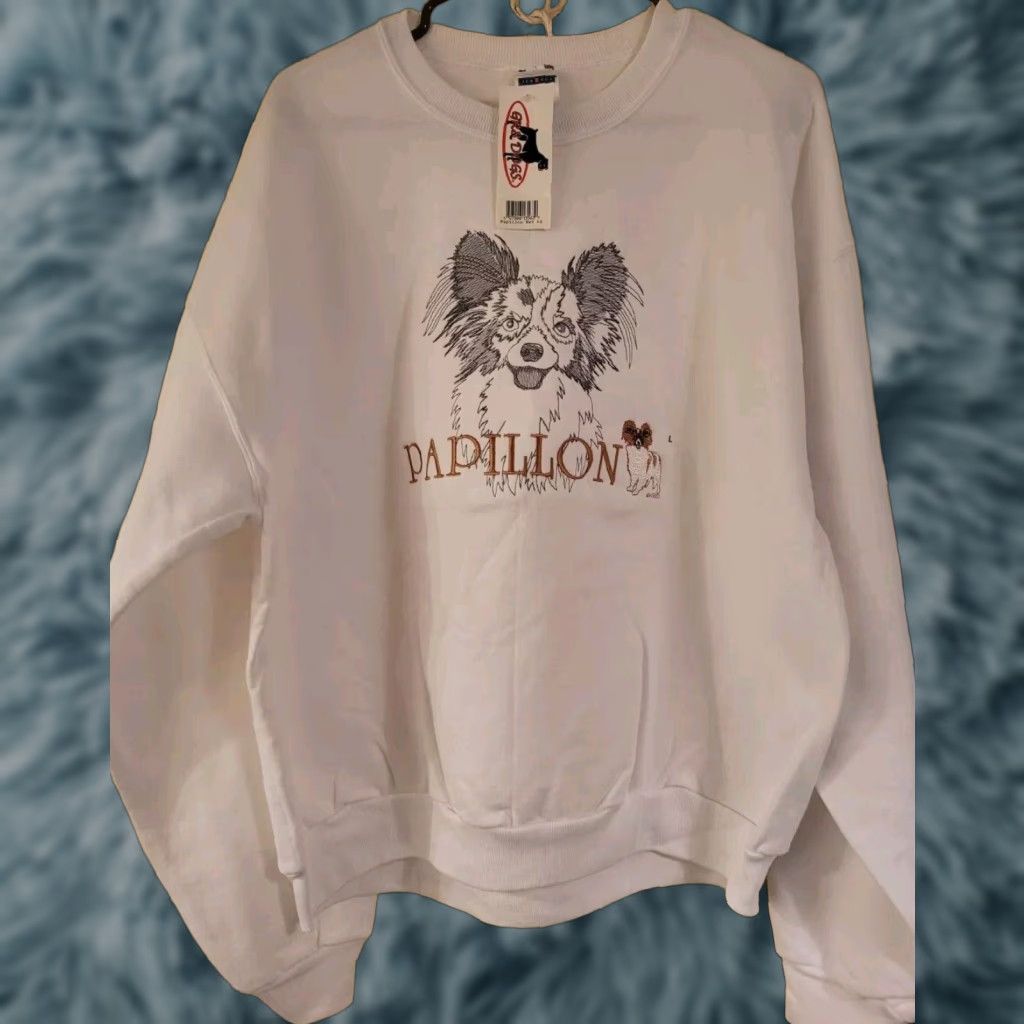 Jerzees VINTAGE Jerzees Sweatshirt Papillon Dog Lover Sewn Crewneck Large NWT NEW GR8 Dogs Spaniel Unisex Adults Graphic Print Cotton Blend Fleece White Size US L / EU 52-54 / 3 - 1 Thumbnail