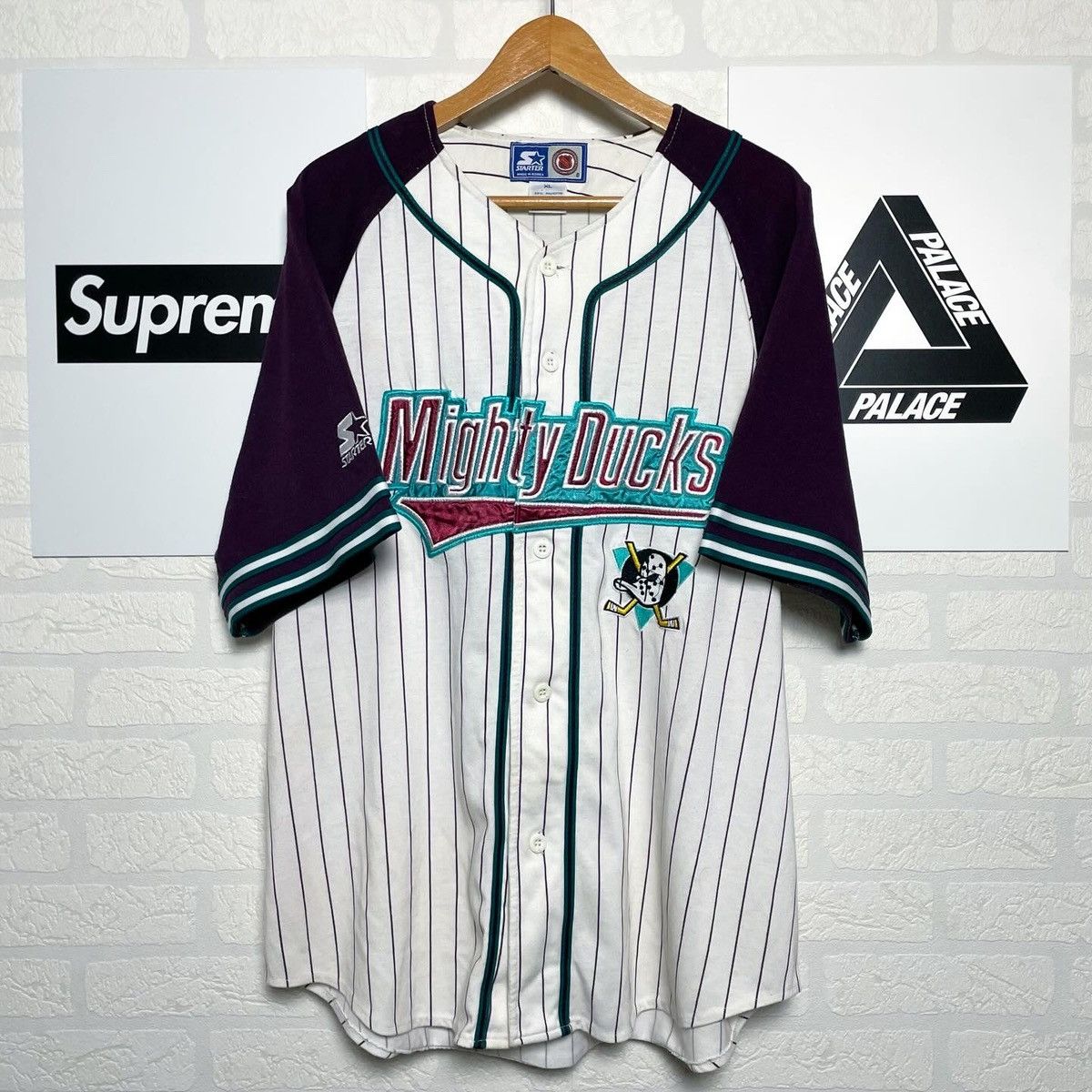 NHL 90s Vintage Starter Anaheim Mighty Ducks NHL Baseball Jersey Size US XL / EU 56 / 4 - 1 Thumbnail