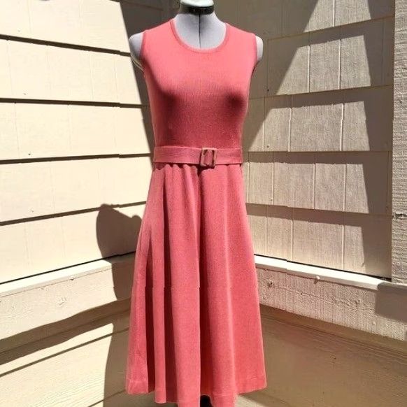 Pinko VINTAGE 70s Pink Stretch Knit Dress MOD Fit & Flare Party Dress Disco Shirt? Size S / US 4 / IT 40 - 2 Thumbnail