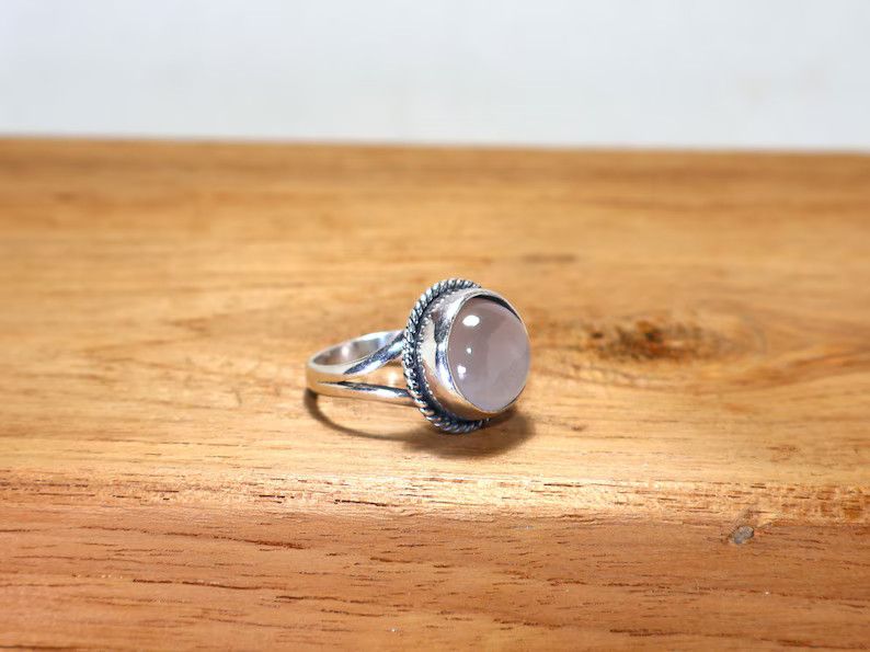 Handmade Handmade Rose Quartz Ring: 925 Sterling Silver Gemstone Ring Size ONE SIZE - 3 Thumbnail