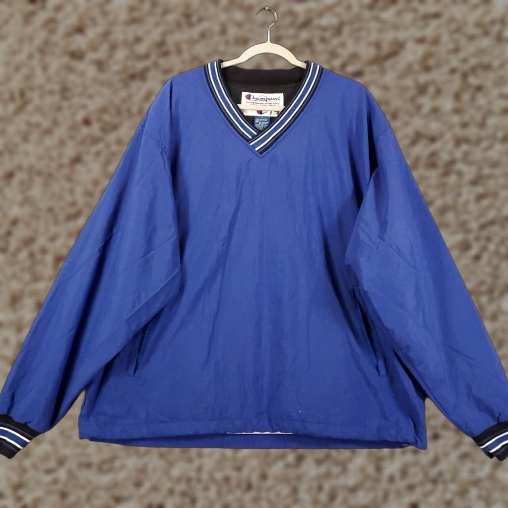 Champion VINTAGE Champion Windbreaker Jacket Mens Large Blue Nylon Pockets Zipper Pockets 90s Retro Sports Size US L / EU 52-54 / 3 - 1 Thumbnail