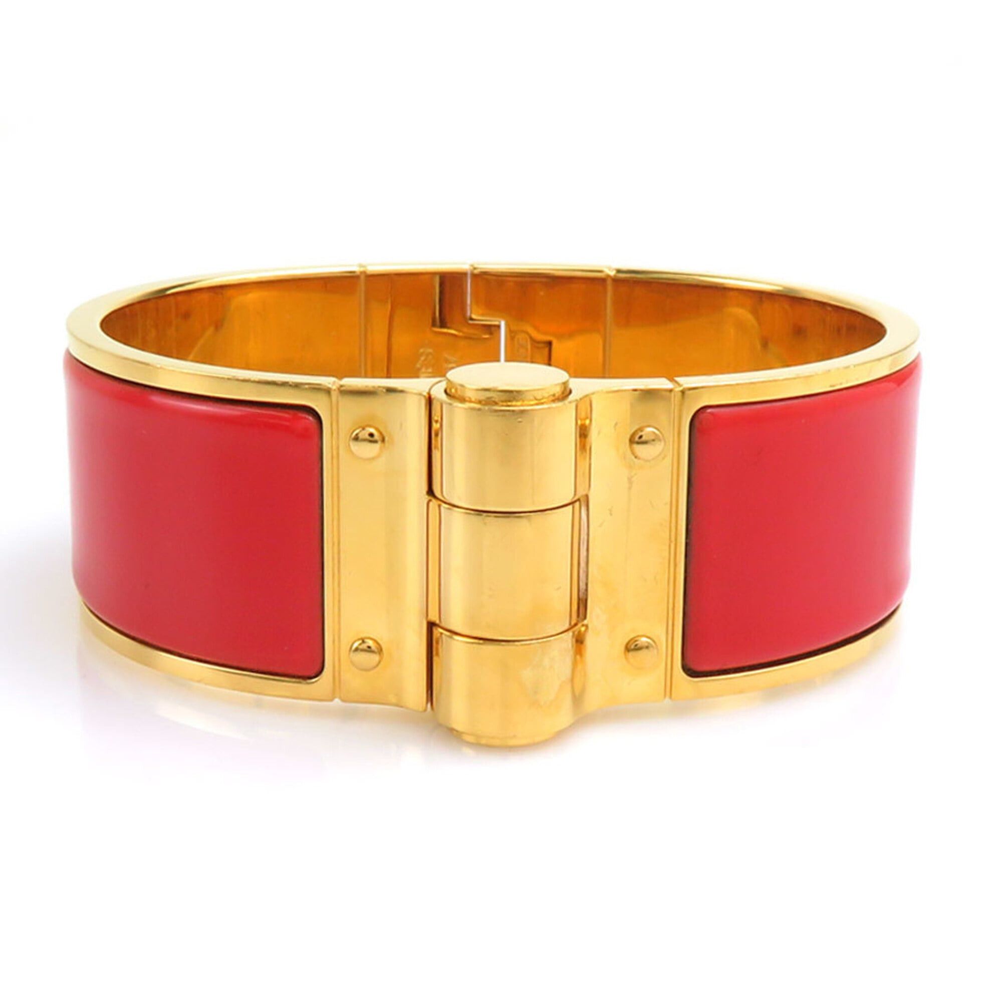 Hermes Hermes Charnière Bangle Bracelet, Metal Enamel, Gold Red, Women's, e61876a Size ONE SIZE - 1 Thumbnail