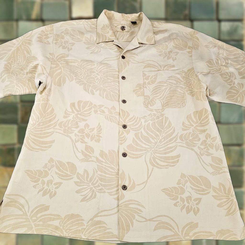 Vintage Eagle Dry Goods Shirt Mens Large Khaki Floral Print Silk Camp Hawaiian Relax Size US L / EU 52-54 / 3 - 1 Thumbnail