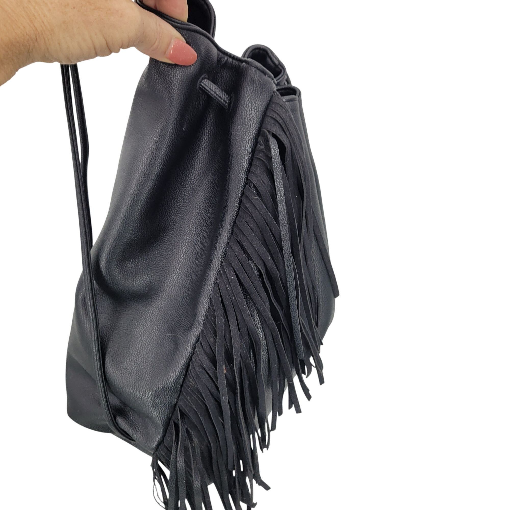 Victoria's Secret Victorias Secret Black Fringe Faux Leather Backpack Shoulder Size ONE SIZE - 6 Thumbnail
