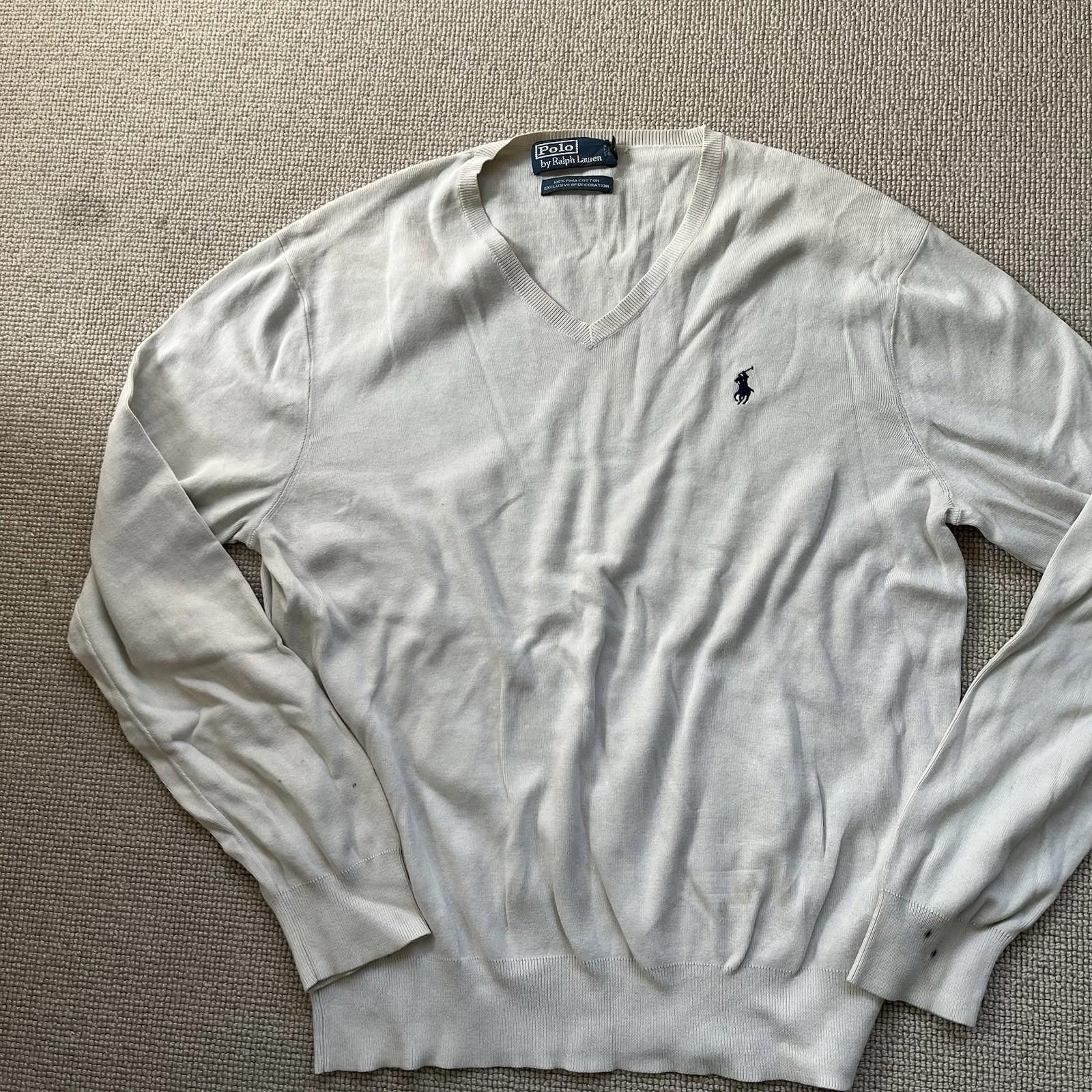 Polo Ralph Lauren Size Large Ralph Lauren Women’s White V-Neck Knit Jumper #14 Size M / US 6-8 / IT 42-44 - 1 Thumbnail