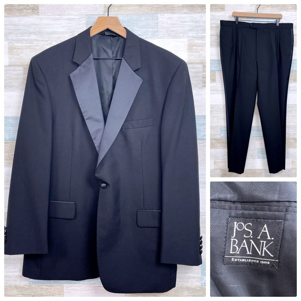 Jos. A. Bank Jos A Bank Notch Collar Tuxedo Suit Black Mens Size 44R Size 44R - 1 Thumbnail