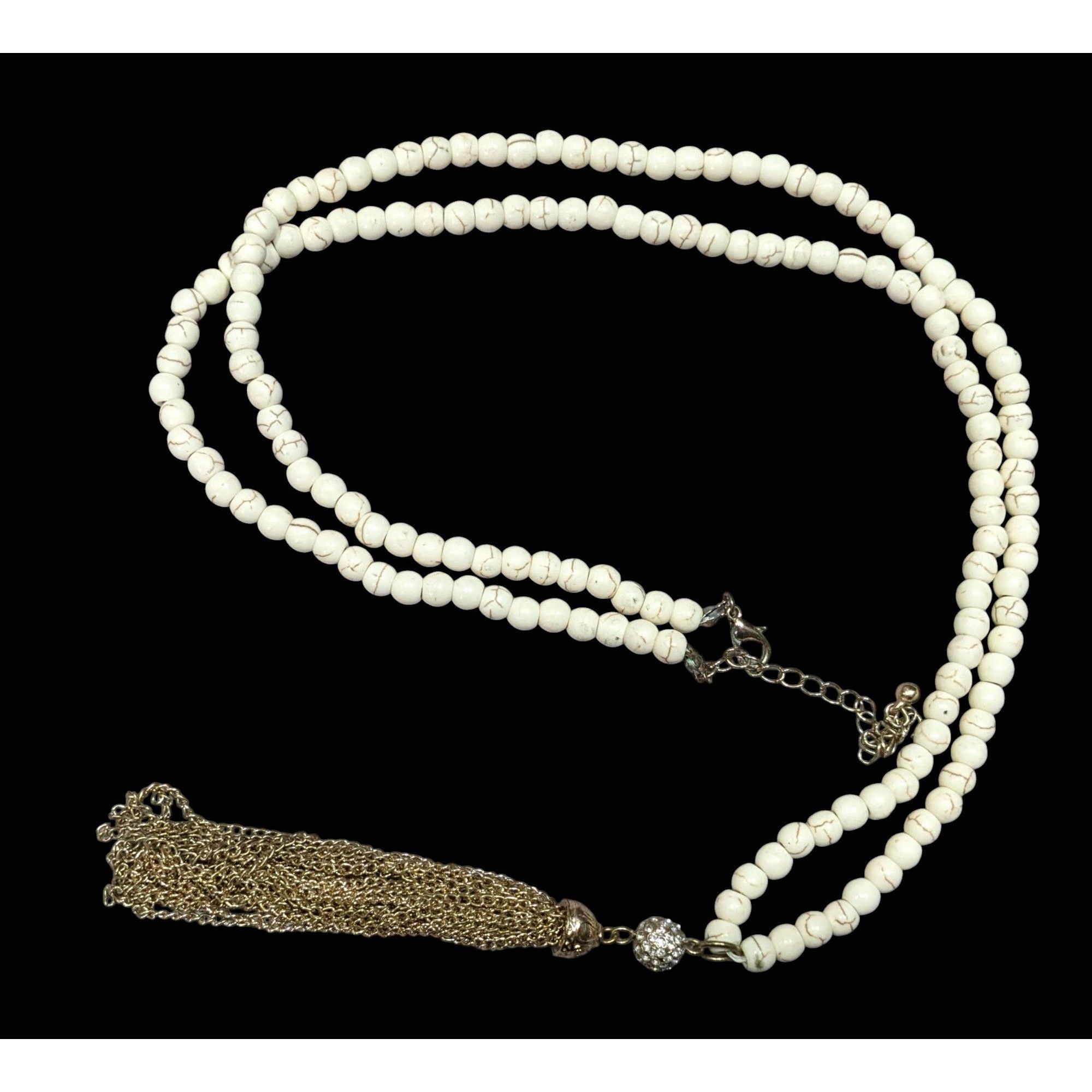 Other Boho Chic Howlite Beaded Necklace With Gold Tone Tassel And Size ONE SIZE - 1 Thumbnail