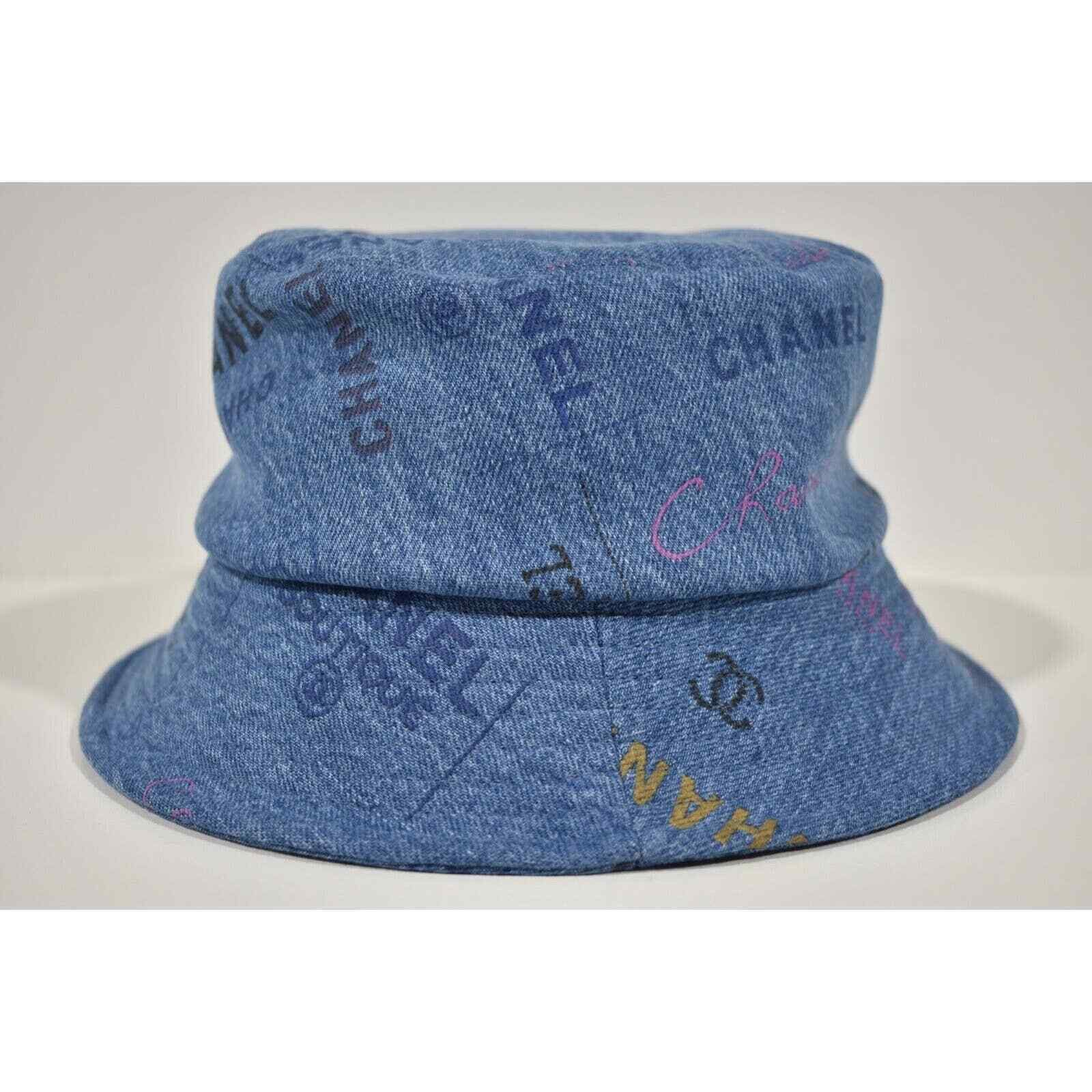 Chanel Blue Black Pink Denim Graffiti Bucket Hat Medium M