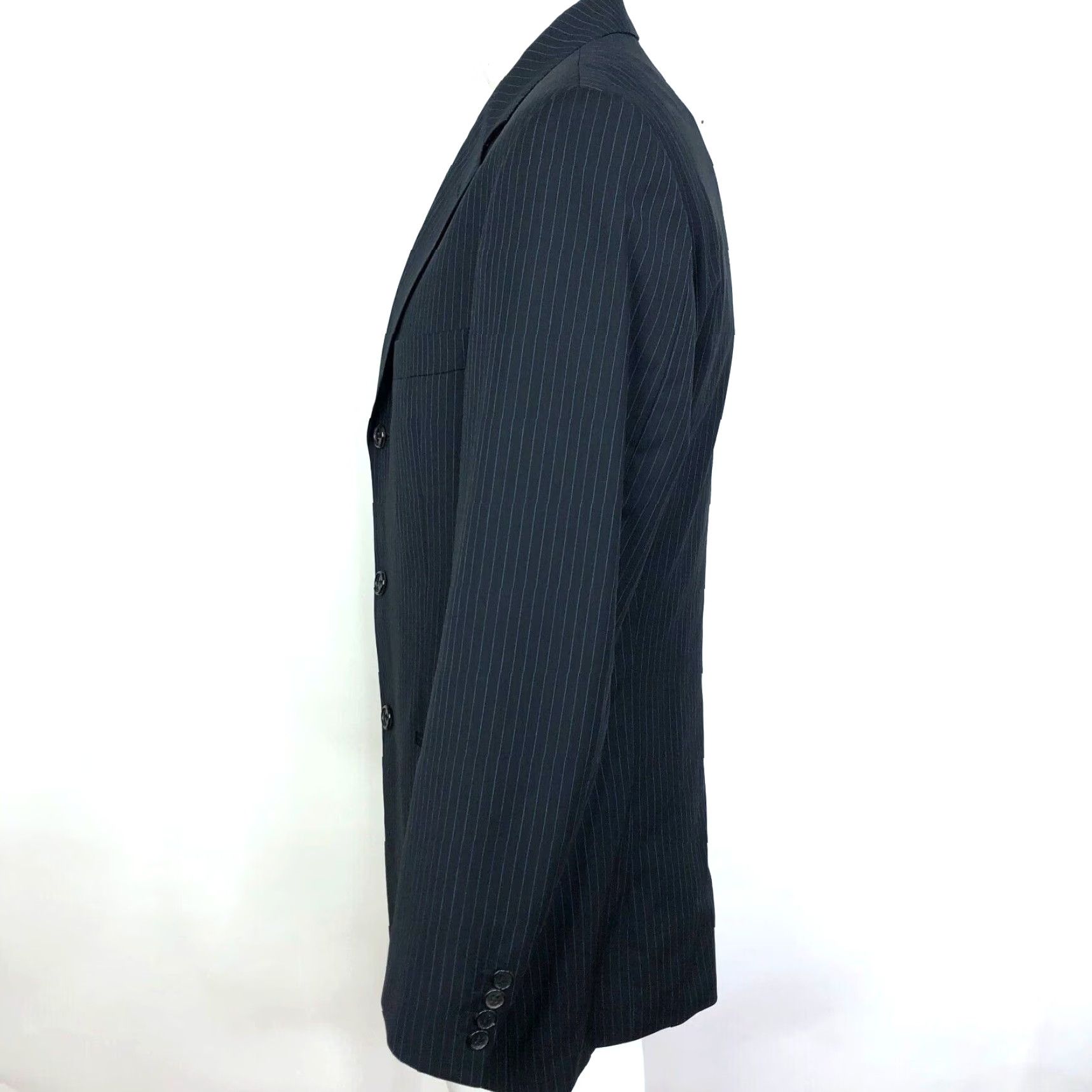 Hugo Boss Hugo Boss 38 R Three-Button Sport Suit Coat Jacket Striped Black Wool Men Suit Jacket Size 38R - 3 Thumbnail
