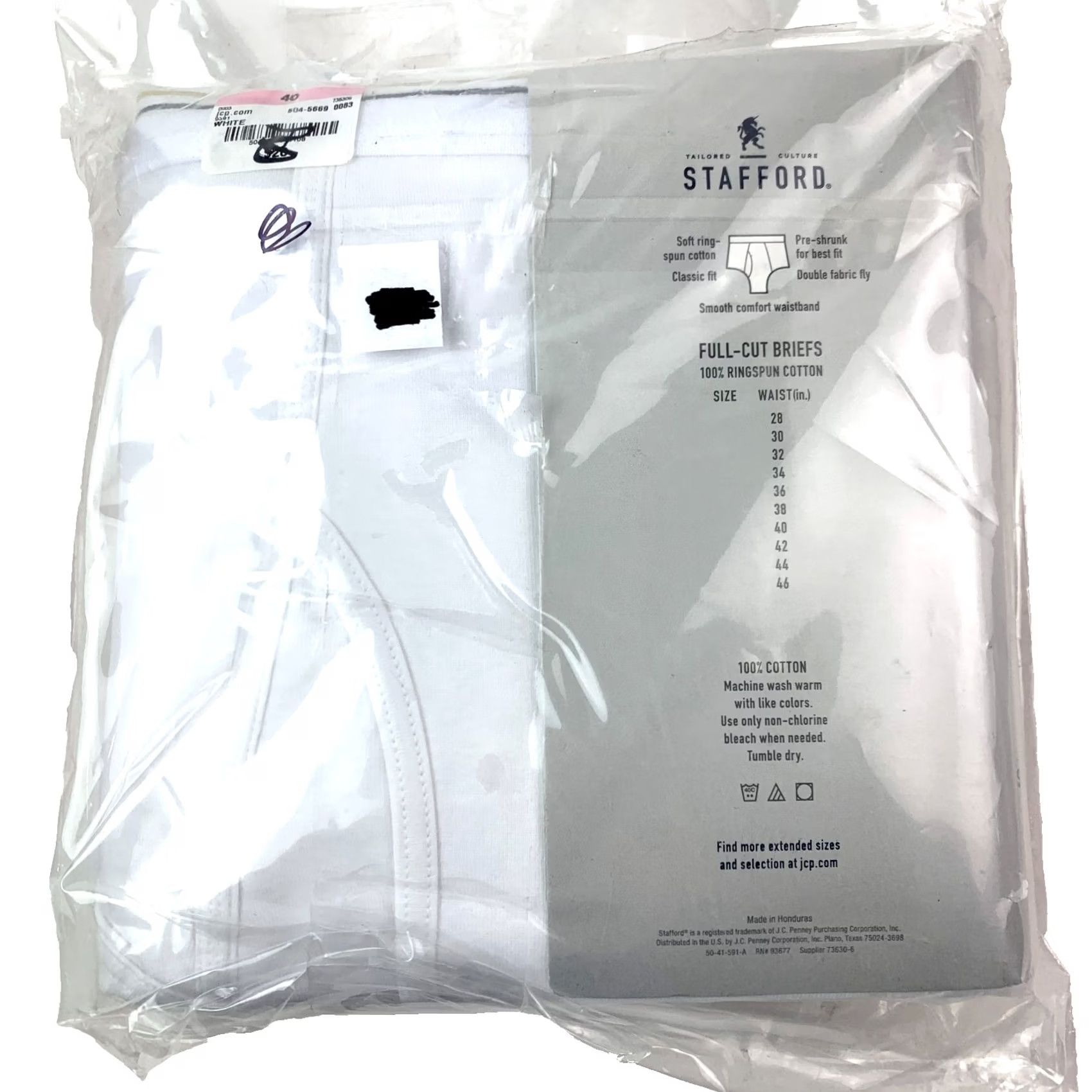 Hanes Stafford Briefs Underwear White Cotton Size 40 Mens 100% New Bag 6 Full-Cut 5 Piece Size US 40 / EU 56 - 4 Thumbnail