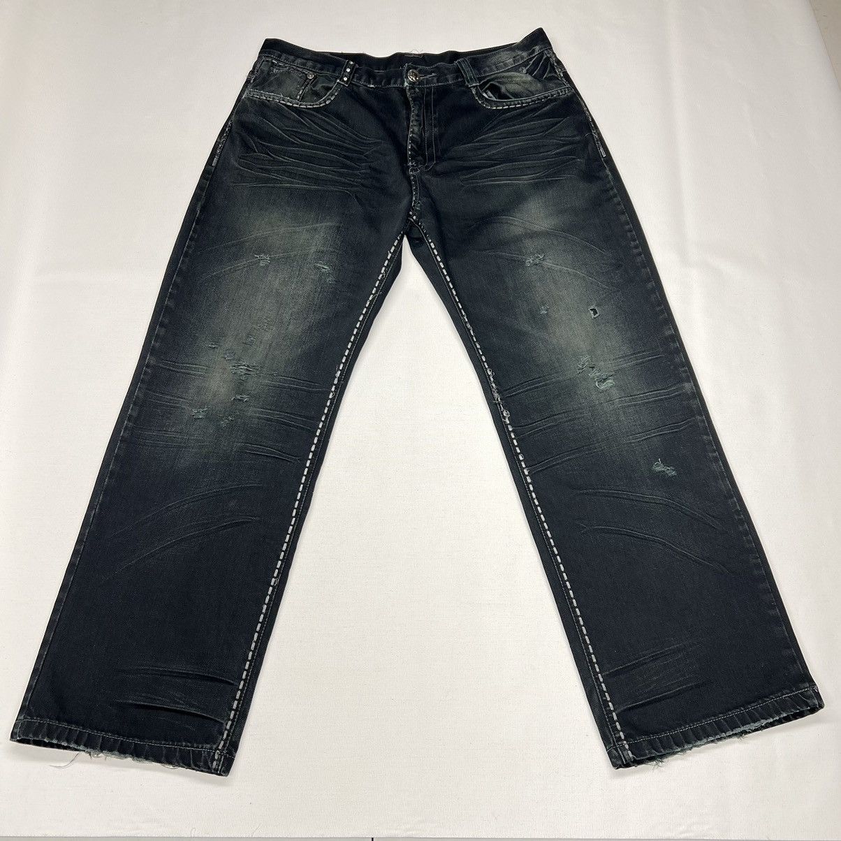Imperious × Vintage Imperious Delf Jeans Black Denim Stitch Cross Pocket Y2K Size US 38 / EU 54 - 2 Thumbnail