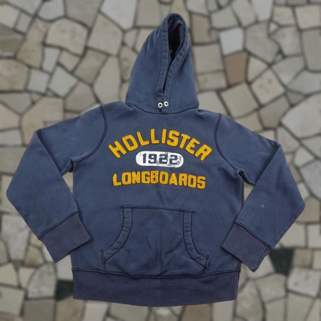 Vintage Hollister Hoodie Mens Small Blue Longboards Surf Pullover Sweatshirt Y2K