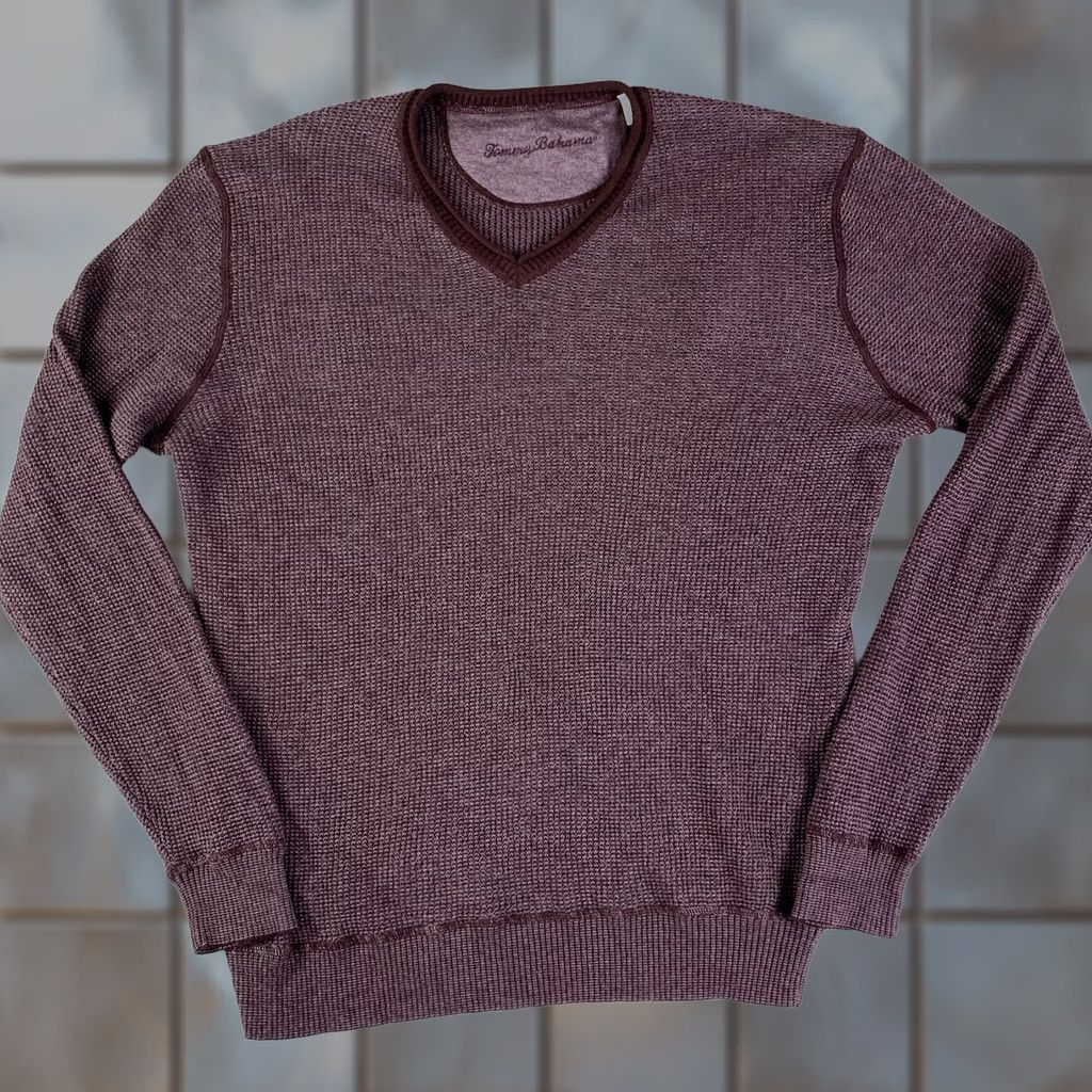 Tommy Bahama Tommy Bahama Sweater Mens Large V-Neck Knit Purple Long Sleeve Wool Cotton Pullover Knits, Regular Fit, Casual, Fall Winter Spring, Men Size US L / EU 52-54 / 3 - 1 Thumbnail