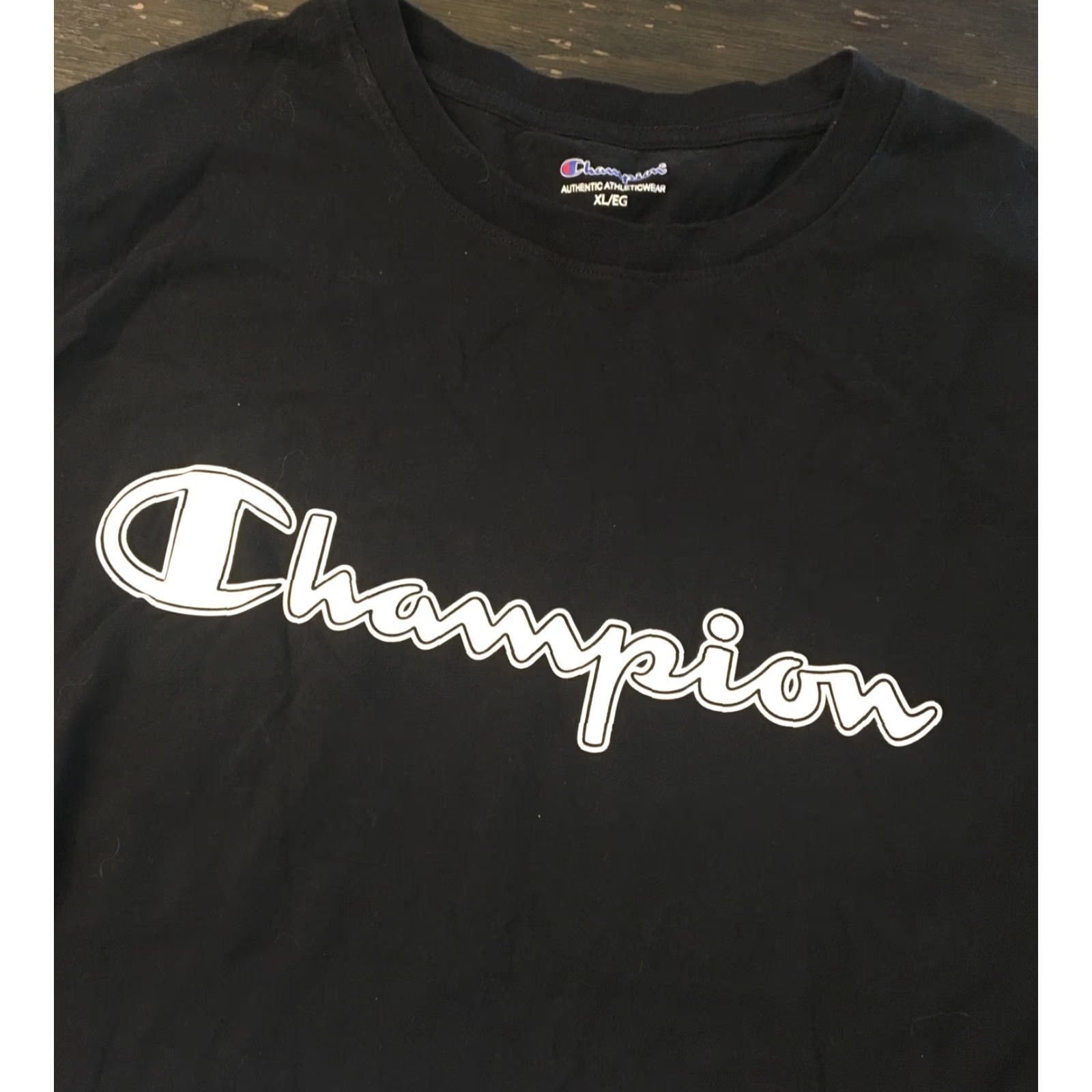 Champion Champion Logo Black Short Sleeve Shirt T-Shirt XL Mens Regular Crew Neck Cotton Blend Cap Size US XL / EU 56 / 4 - 4 Thumbnail