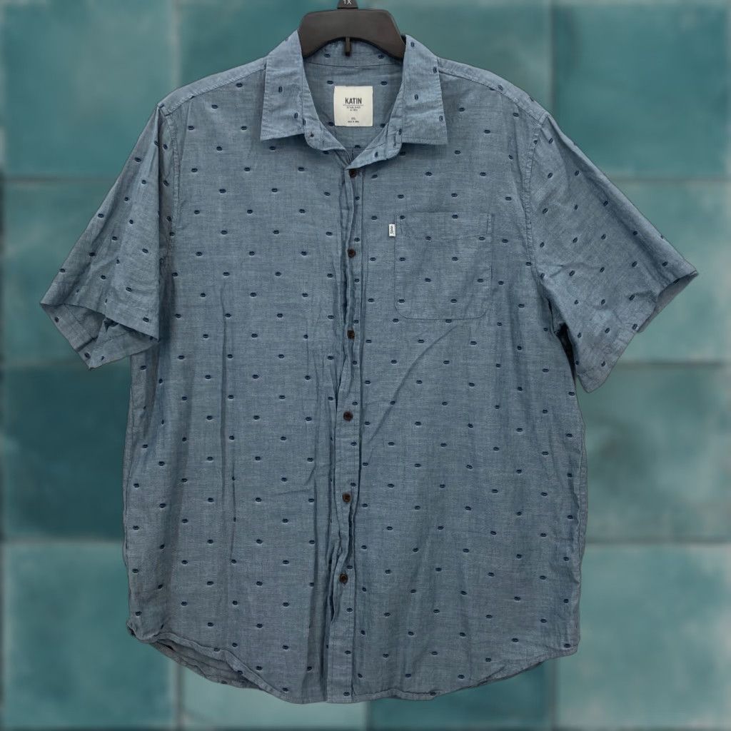 Katin Katin Button Up Short Sleeve Shirt 2XL Blue Dots Surf Preppy Casual Nautical Shirt Size US XXL / EU 58 / 5 - 1 Thumbnail