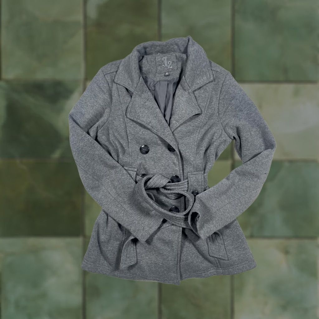Vintage J2 Joe Jou Belted Coat Womens Medium Gray Fleece Trench Mid Length Button Lined Size M / US 6-8 / IT 42-44 - 1 Thumbnail