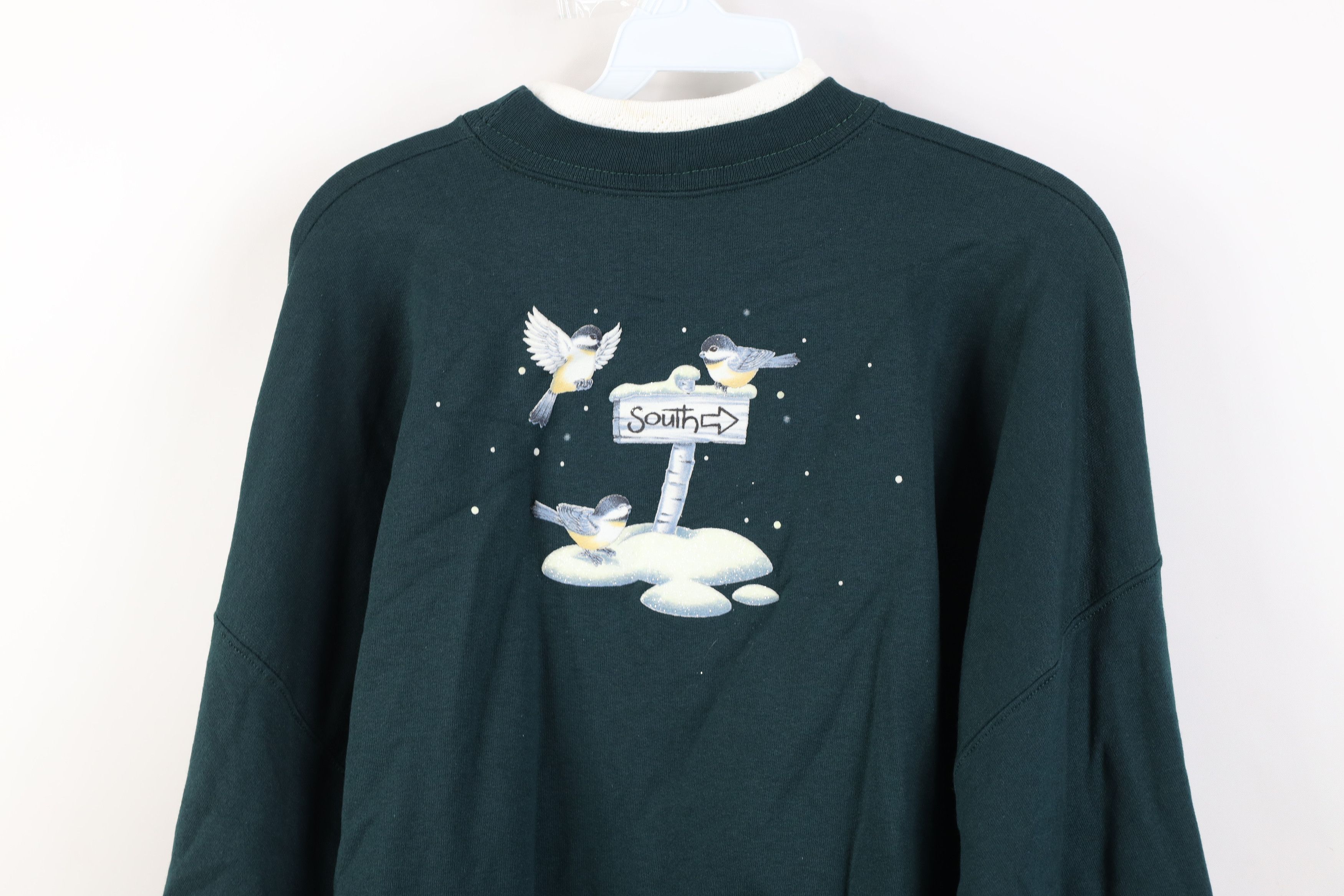 Vintage Vintage 90s Streetwear Nature Snow Birds Sweatshirt Green Size XL / US 12-14 / IT 48-50 - 11 Thumbnail