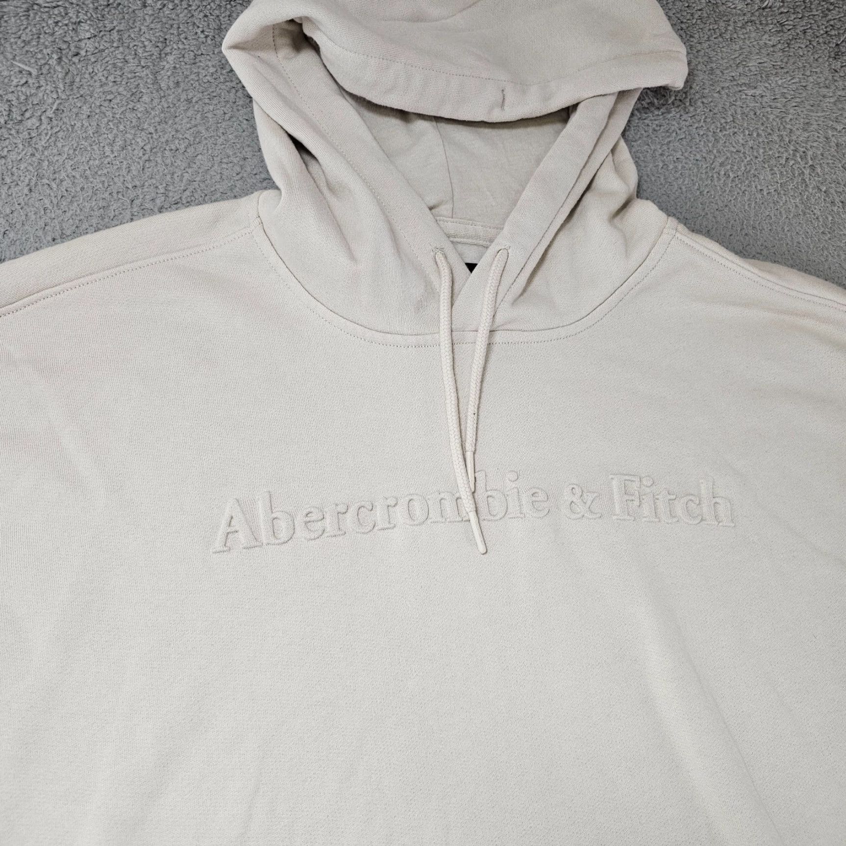 Abercrombie & Fitch Abercrombie & Fitch Sweater Mens Large Cream Embroidered Spellout Hoodie Preppy Size US L / EU 52-54 / 3 - 2 Thumbnail