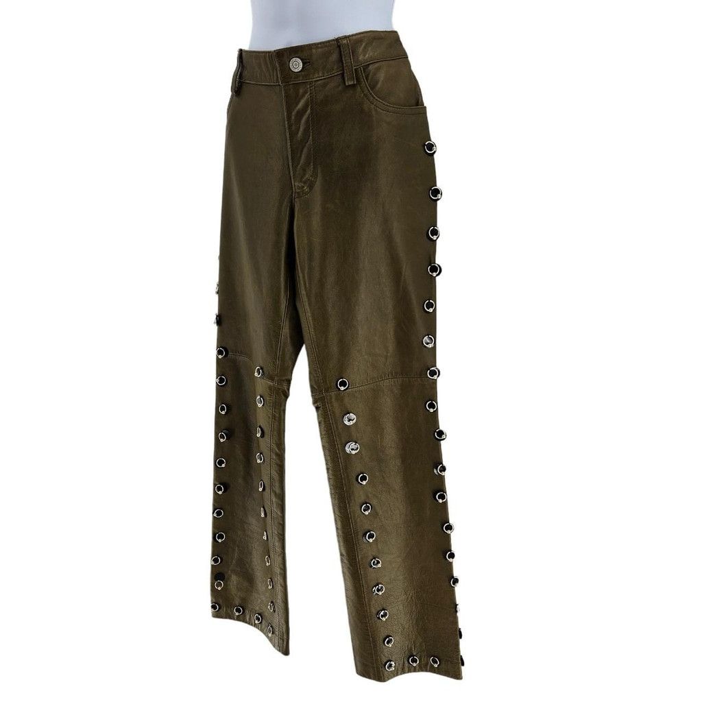 Gap Vintage Olive Green GAP Reworked Leather Pants Size 27" / US 4 / IT 40 - 2 Thumbnail