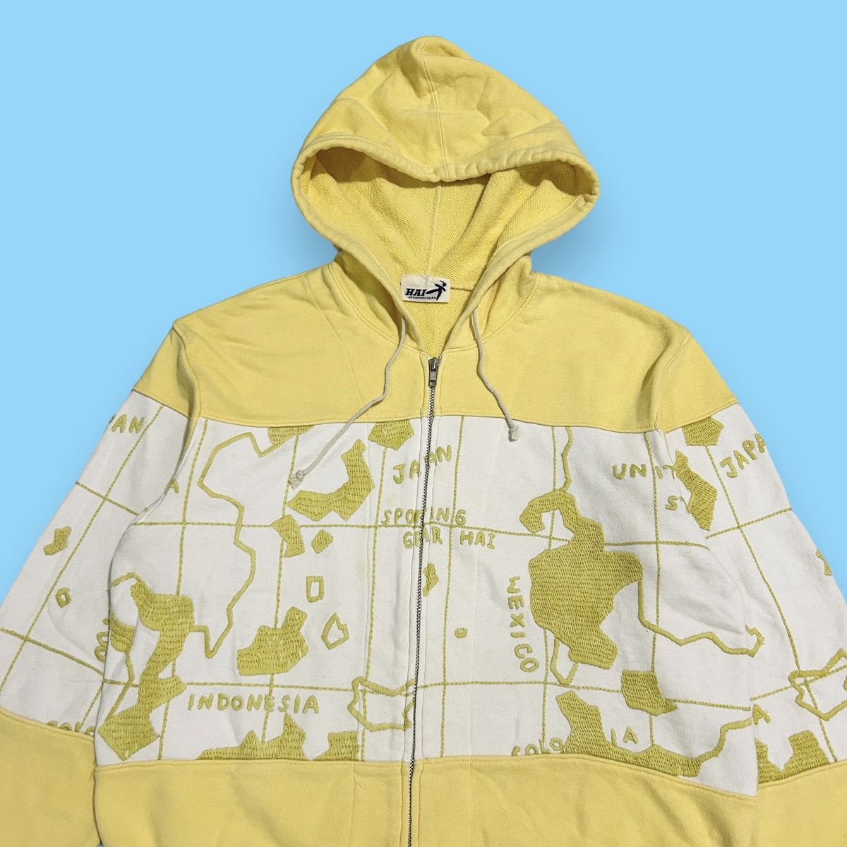 Hai Sporting Gear × Issey Miyake × Japanese Brand 1990s Hai Sporting Gear - Map Zipper Hoodie Size US L / EU 52-54 / 3 - 5 Thumbnail