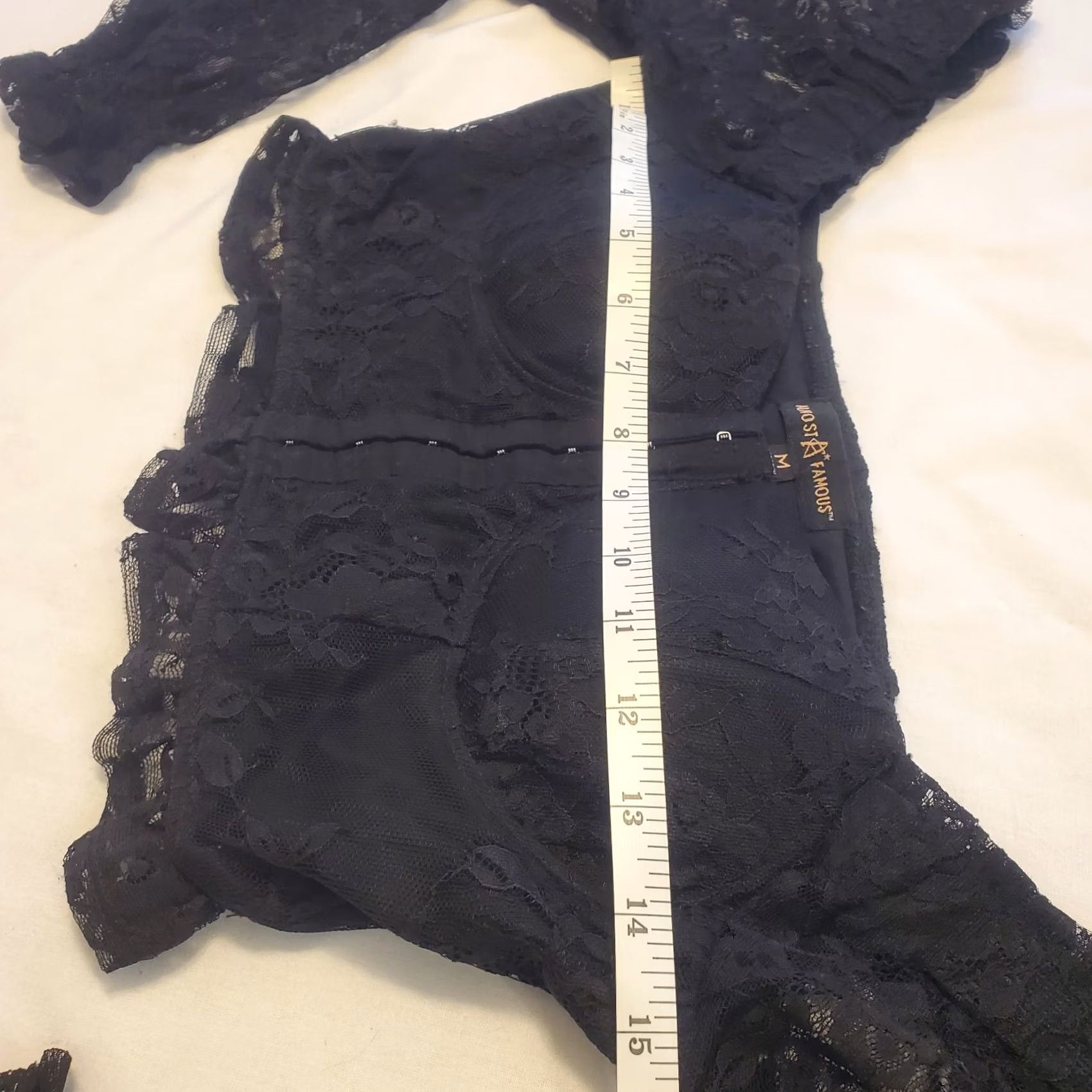 Almost Famous Womens Blouse Cropped Puff Sleeve Black Lace Gothic Corset Front Closure M Slim Floral Sheer N/A Size M / US 6-8 / IT 42-44 - 4 Thumbnail