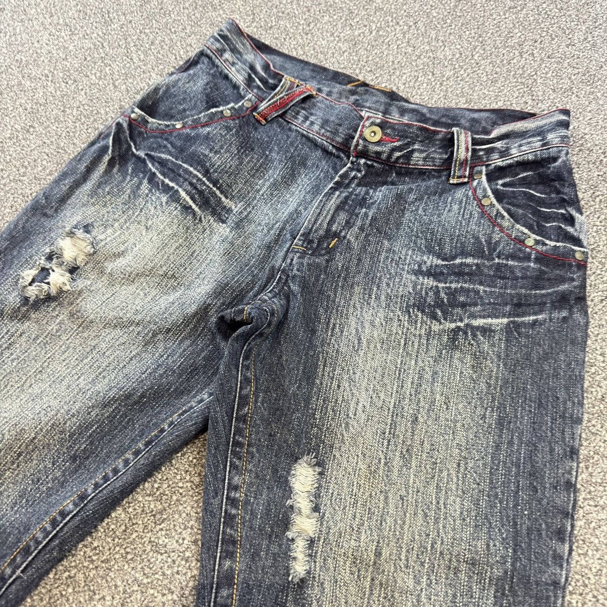 If Six Was Nine Vintage 90s Japanese Whisker Distressed Iron Denim Size US 34 / EU 50 - 4 Thumbnail