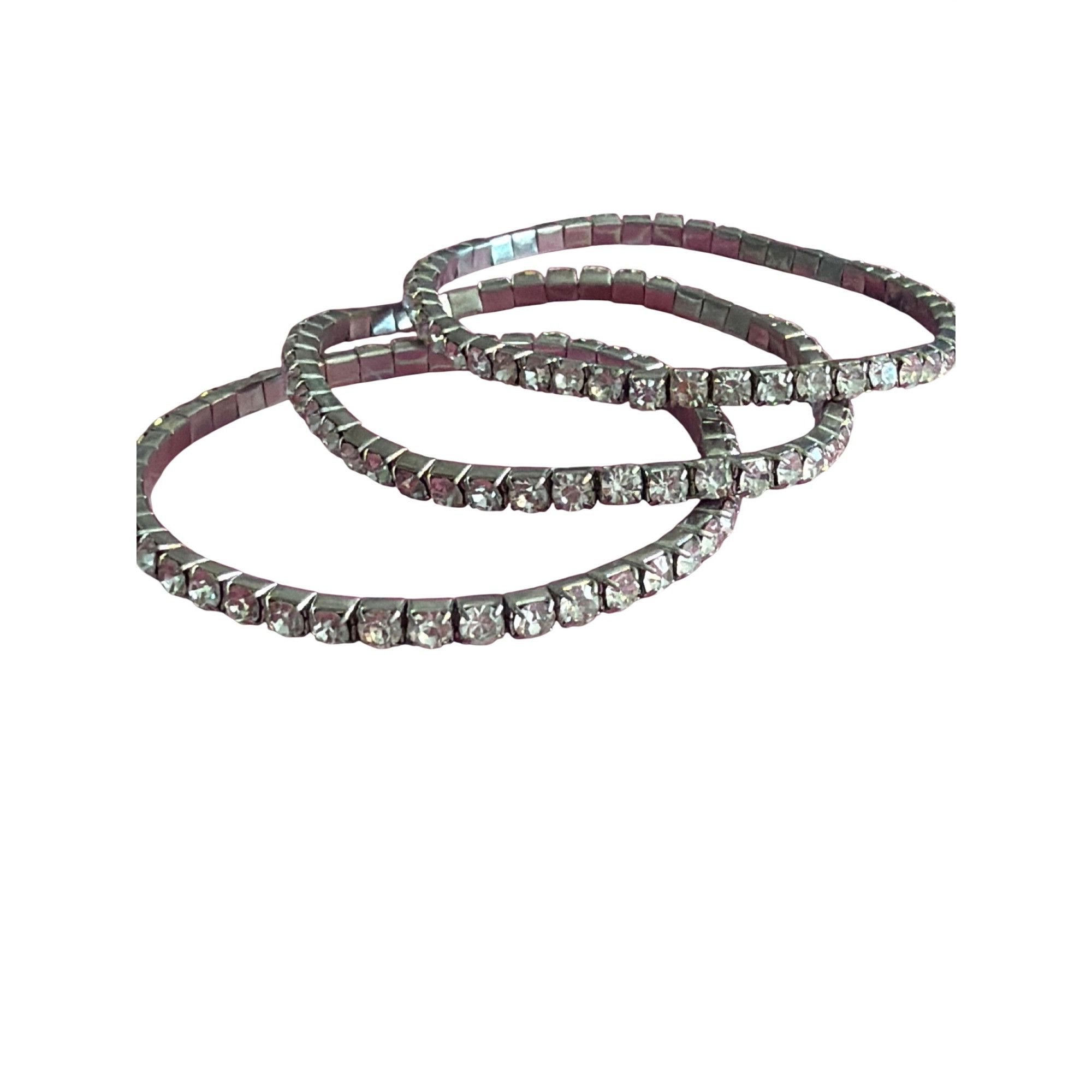 Other Vintage Lot of 3 Silver Tone Cut Crystal Rhinestone Stretch Size ONE SIZE - 3 Thumbnail