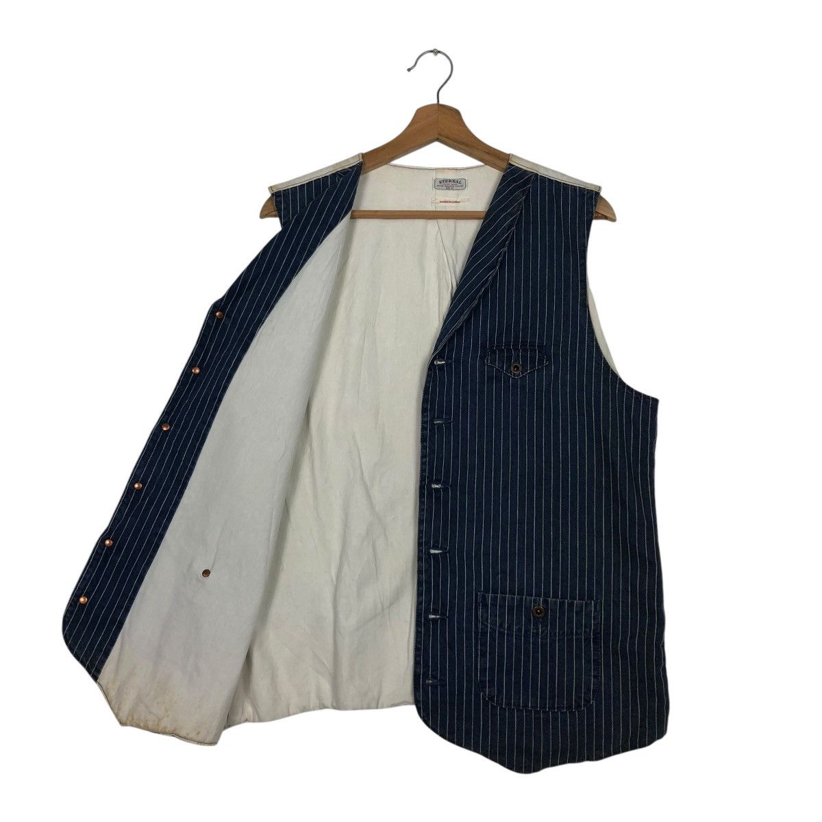 Eternal 🔥VINTAGE WAIST COATS VEST ETERNAL HICKORY CHORE STRIPED Size US L / EU 52-54 / 3 - 14 Thumbnail