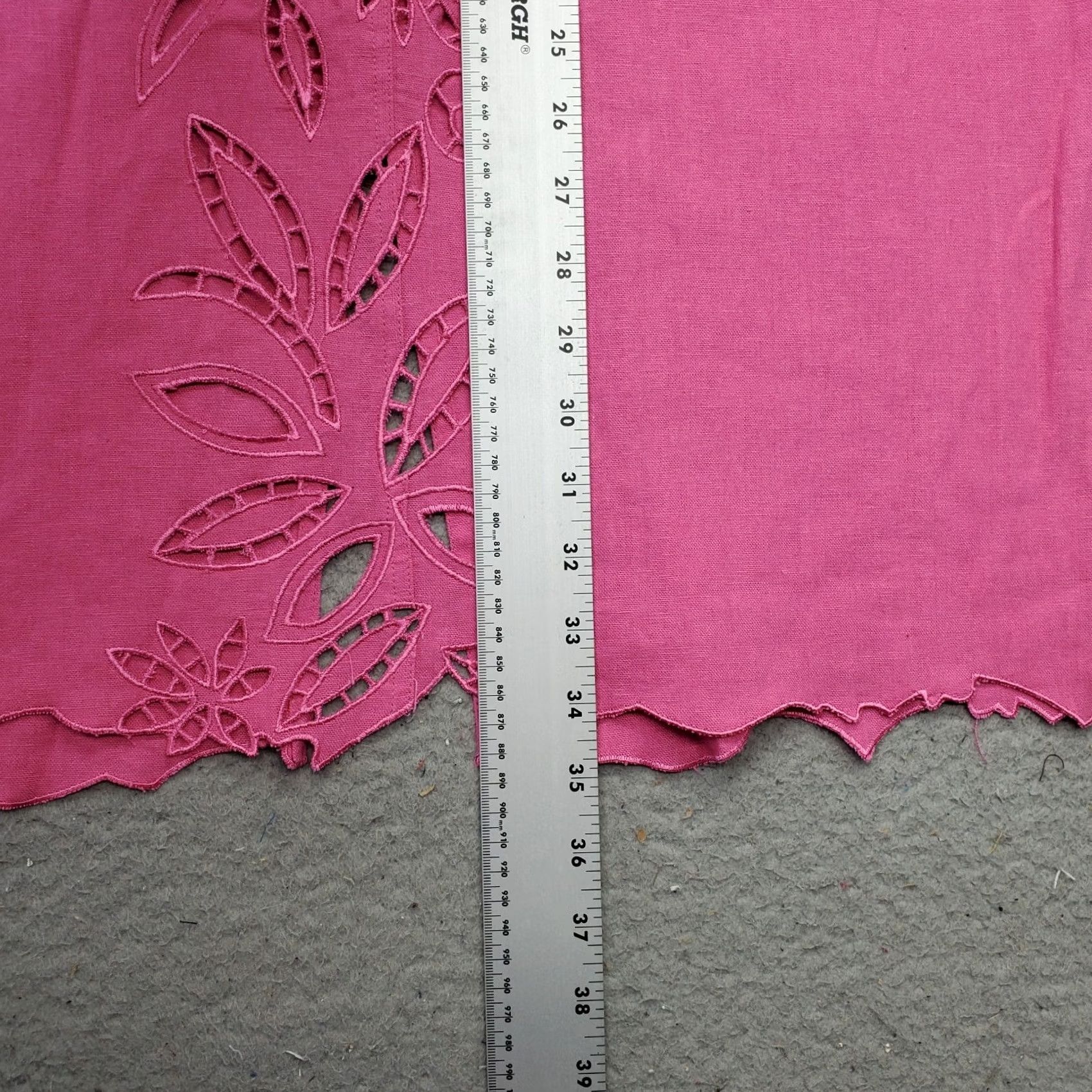 Pinko ISC Long Skirt Womens S Pink Linen Laser Cut Trim Hem Button Front - Casual A-Line/Vent, Lightweight, 34.75" Length, Waist 13.25" - Womens, 36098 Size 28" / US 6 / IT 42 - 4 Thumbnail