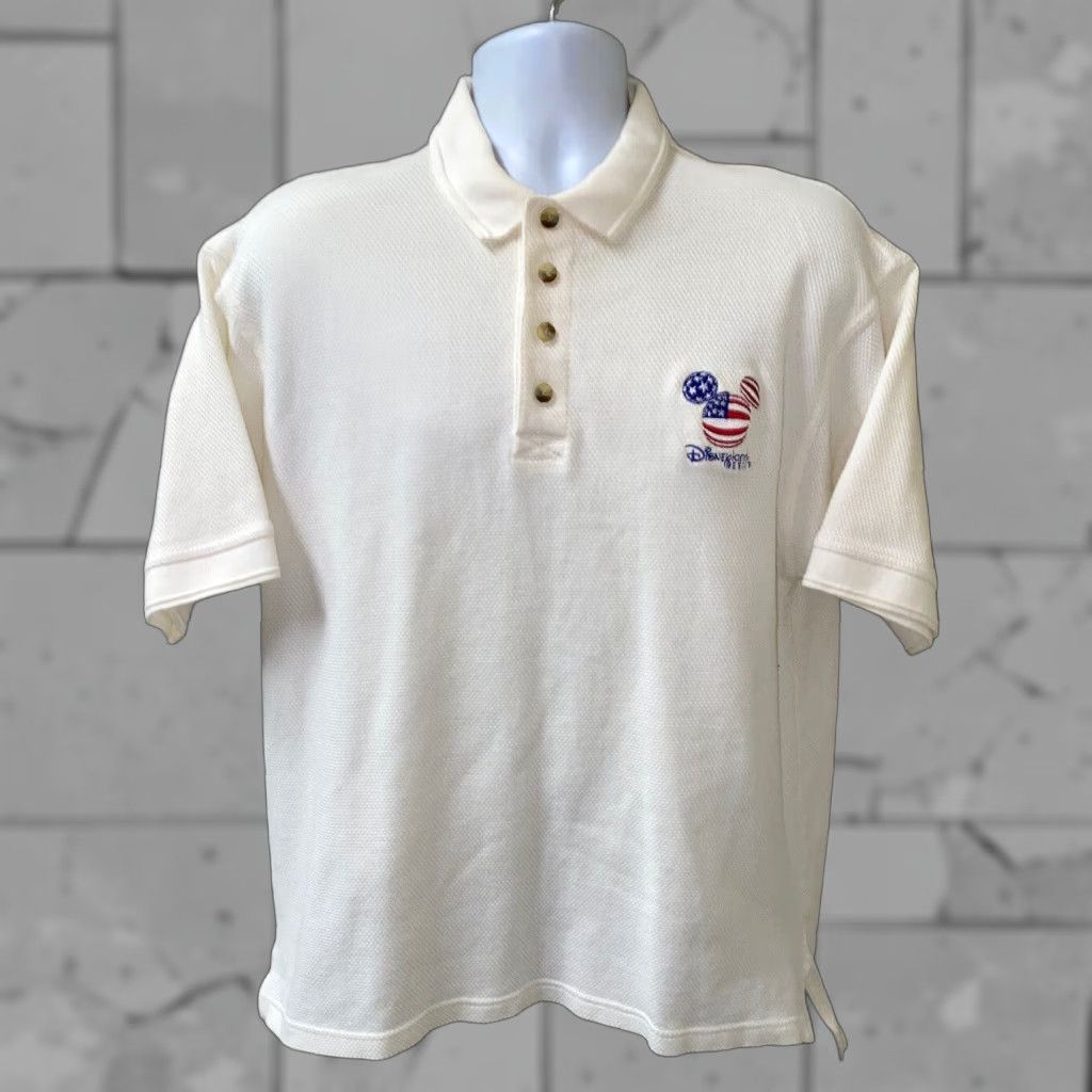 Vintage Disneyland Resort Mens Ivory Golf Polo Shirt M Cotton Size US M / EU 48-50 / 2 - 1 Thumbnail