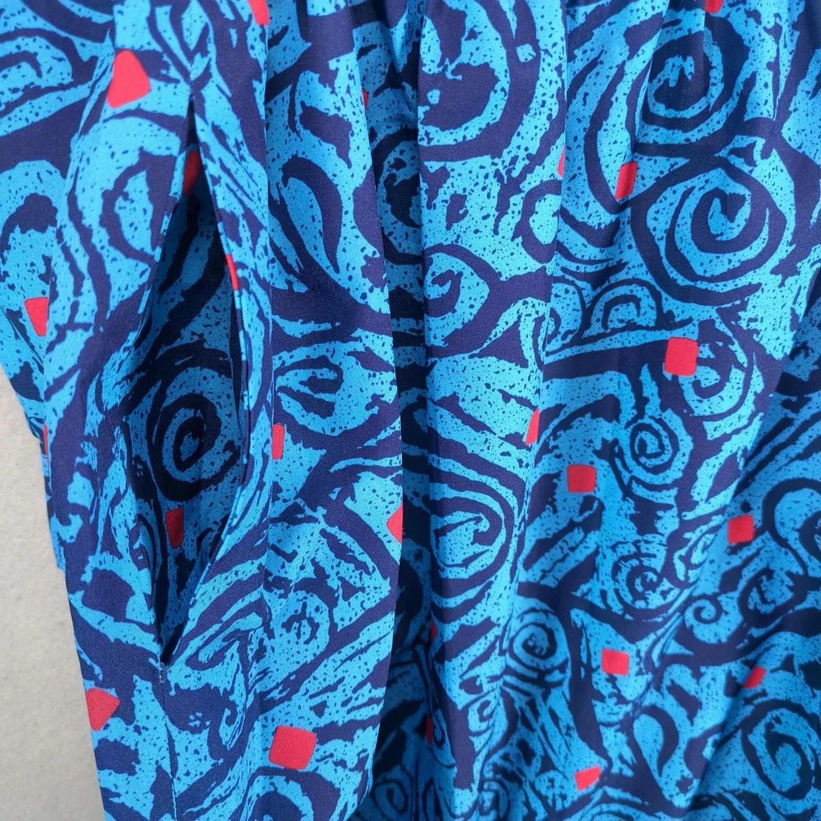 Handmade Vintage 1980s Handmade Blue Swirl Belted Blouson Dress Sz M Size M / US 6-8 / IT 42-44 - 6 Thumbnail