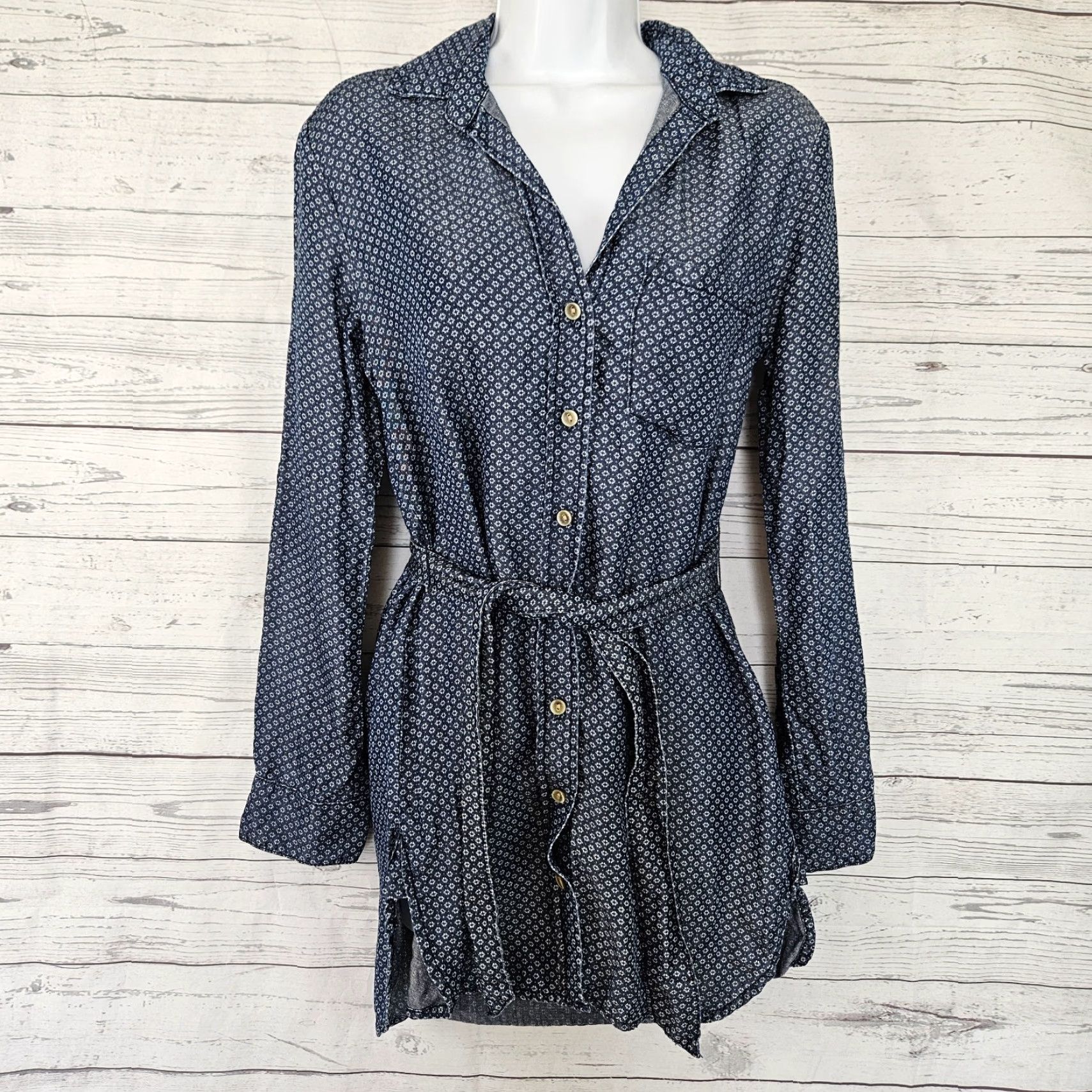 CLOT Cloth & Stone Womens Button-Up Tunic XS Blue Long Sleeve Belted Tencel Shirt Size XS / US 0-2 / IT 36-38 - 2 Thumbnail