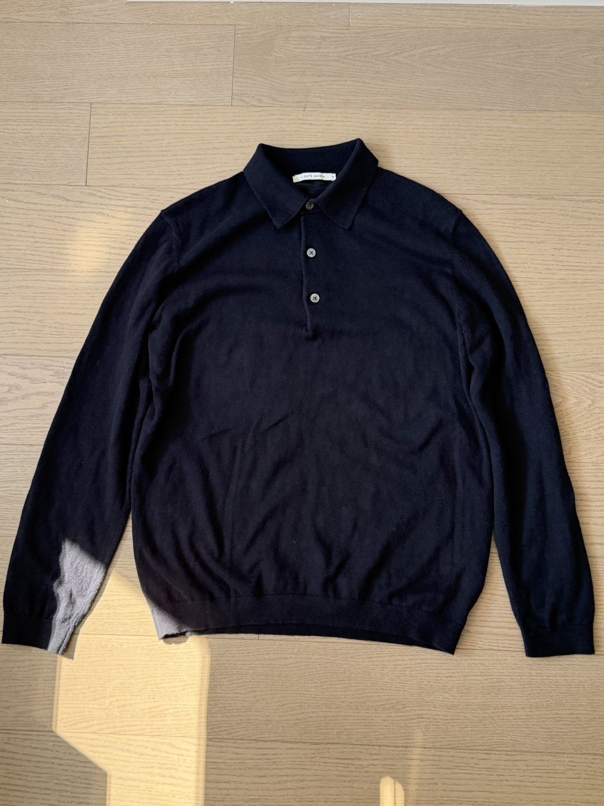 A Day's March Black Knit Long Sleeve Cotton Polo Size US M / EU 48-50 / 2 - 1 Thumbnail