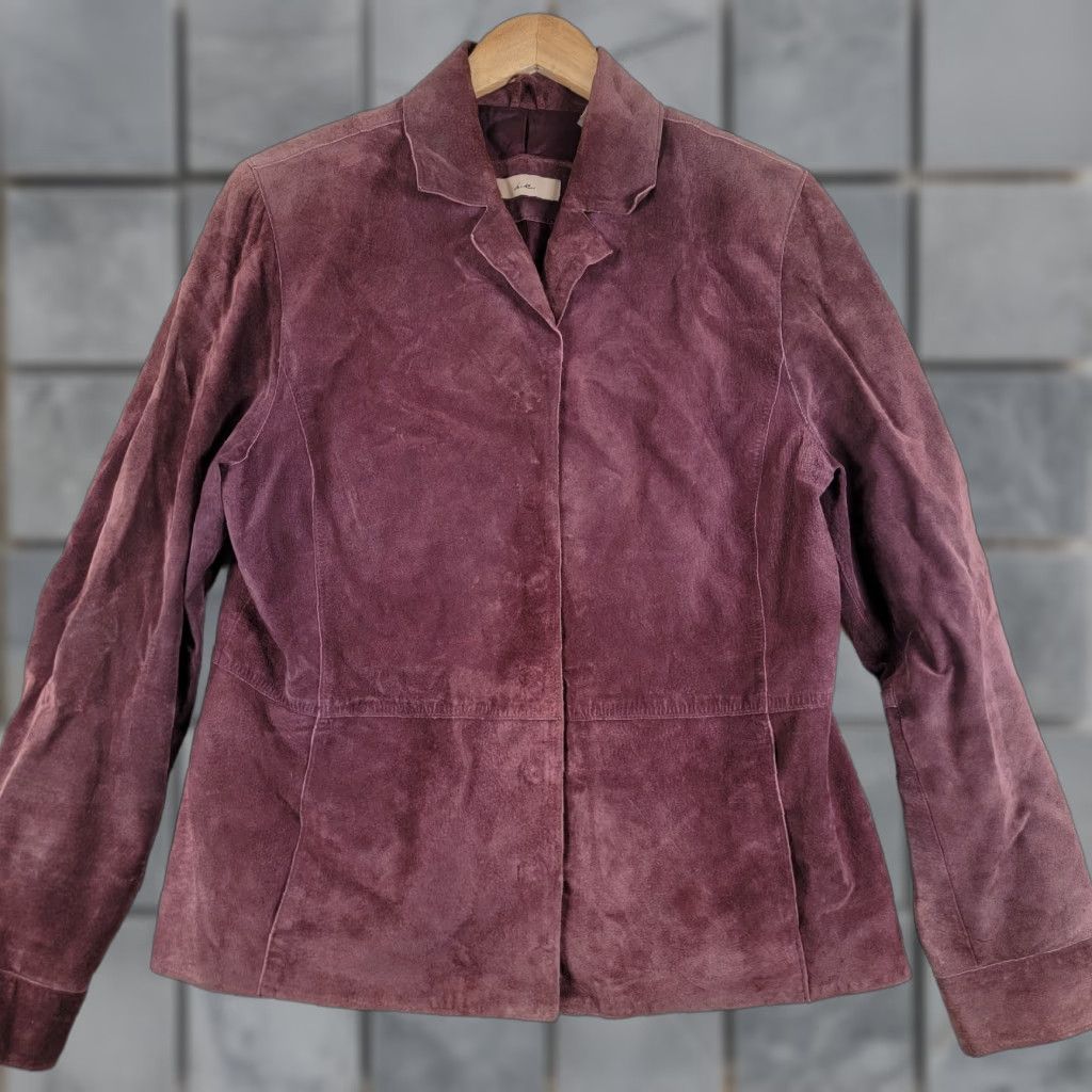 Vintage I.E. Relaxed 100% Leather Suede Plum Purple Jacket Women's Size 14 Relaxed Long Sleeve Button Closure Pockets Collared Lined Preppy Jacket Size XL / US 12-14 / IT 48-50 - 1 Thumbnail