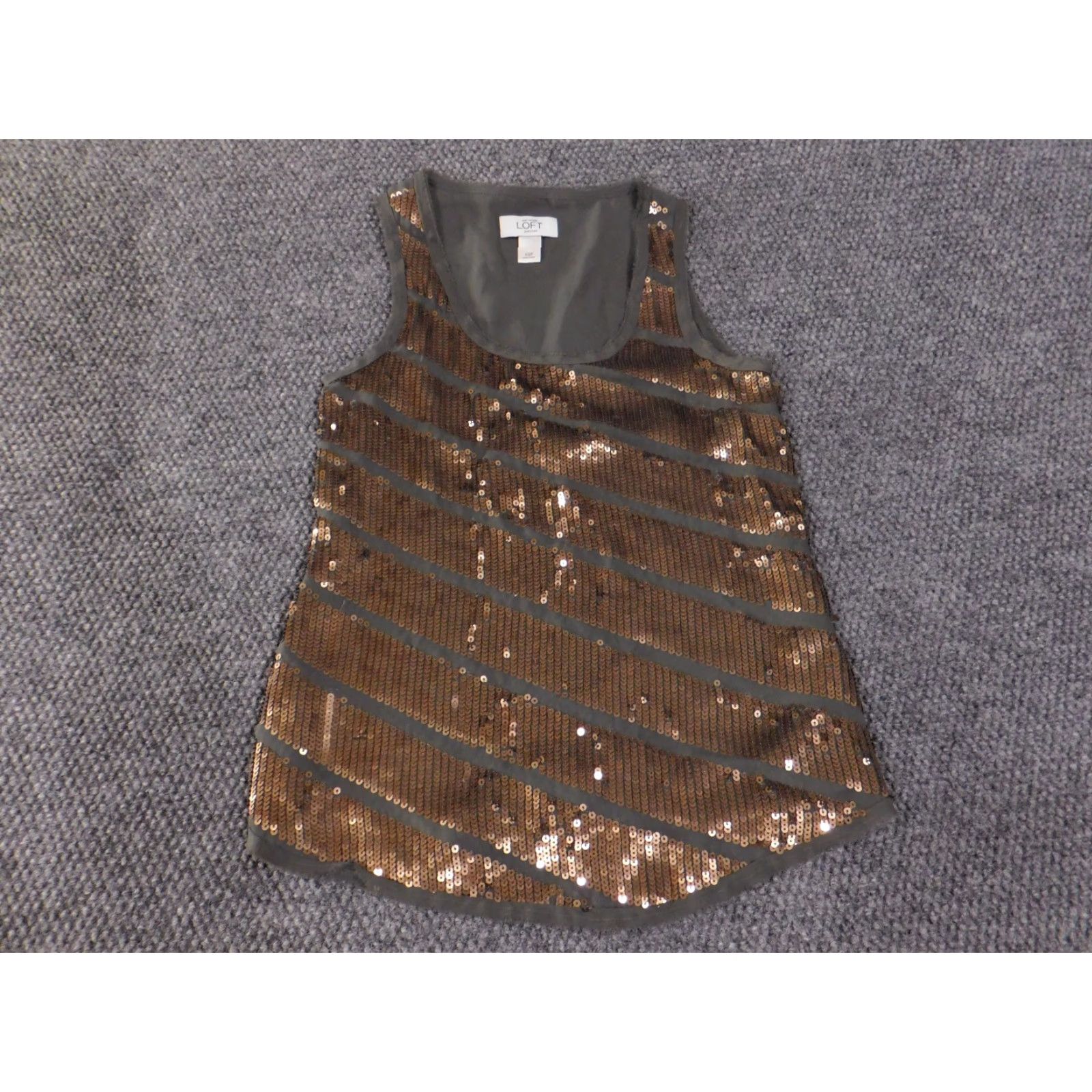 Loft LOFT Blouse Tank Top Sleeveless Scoop Neck Sequin Stripe Brown XS Petite Womens PXS Casual Summer Spring Style Basic Womens Apparel Size XS / US 0-2 / IT 36-38 - 3 Thumbnail