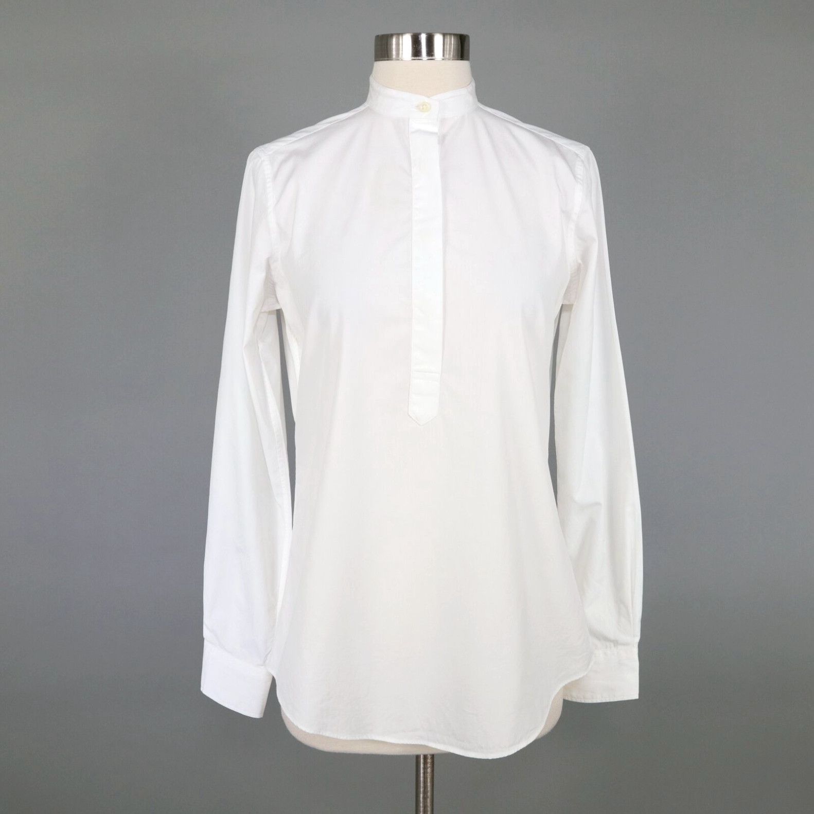 Image of Vintage Ann Mashburn Mandarin Tunic Blouse Shirt Top Womens S Small White Cotton Popover