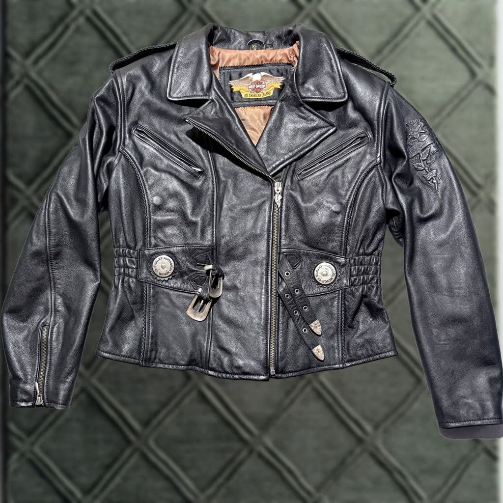 Harley Davidson VTG Harley-Davidson Leather Jacket Women's Black Biker XL Embossed Sierra Rose - Jacket, Harley-Davidson, Black, XL, Women Size XL / US 12-14 / IT 48-50 - 1 Thumbnail