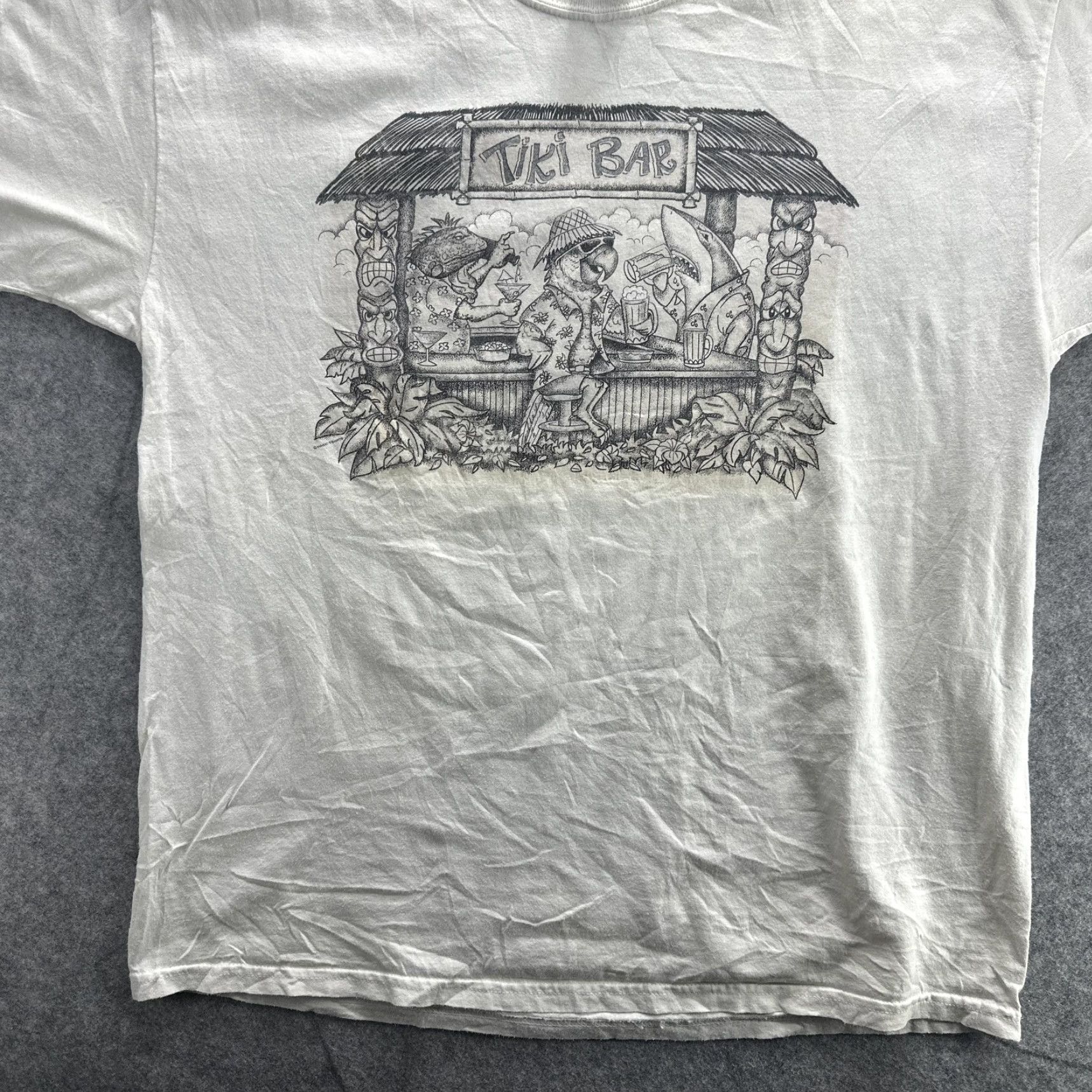 Gildan GILDAN Tiki Bar Shirt Adult XL White Graphic Tee Tropic Beach Pine Island FL Mens Size US XL / EU 56 / 4 - 4 Thumbnail