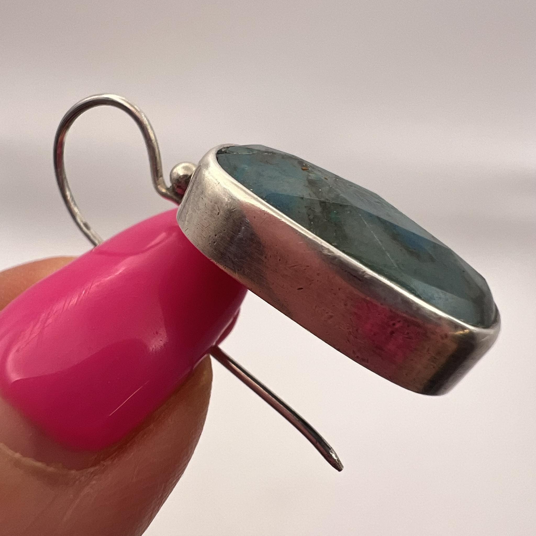 Jewelry × Vintage Vintage Silver 800 Stud Earrings Natural Chrysocolla Stone Size ONE SIZE - 6 Thumbnail