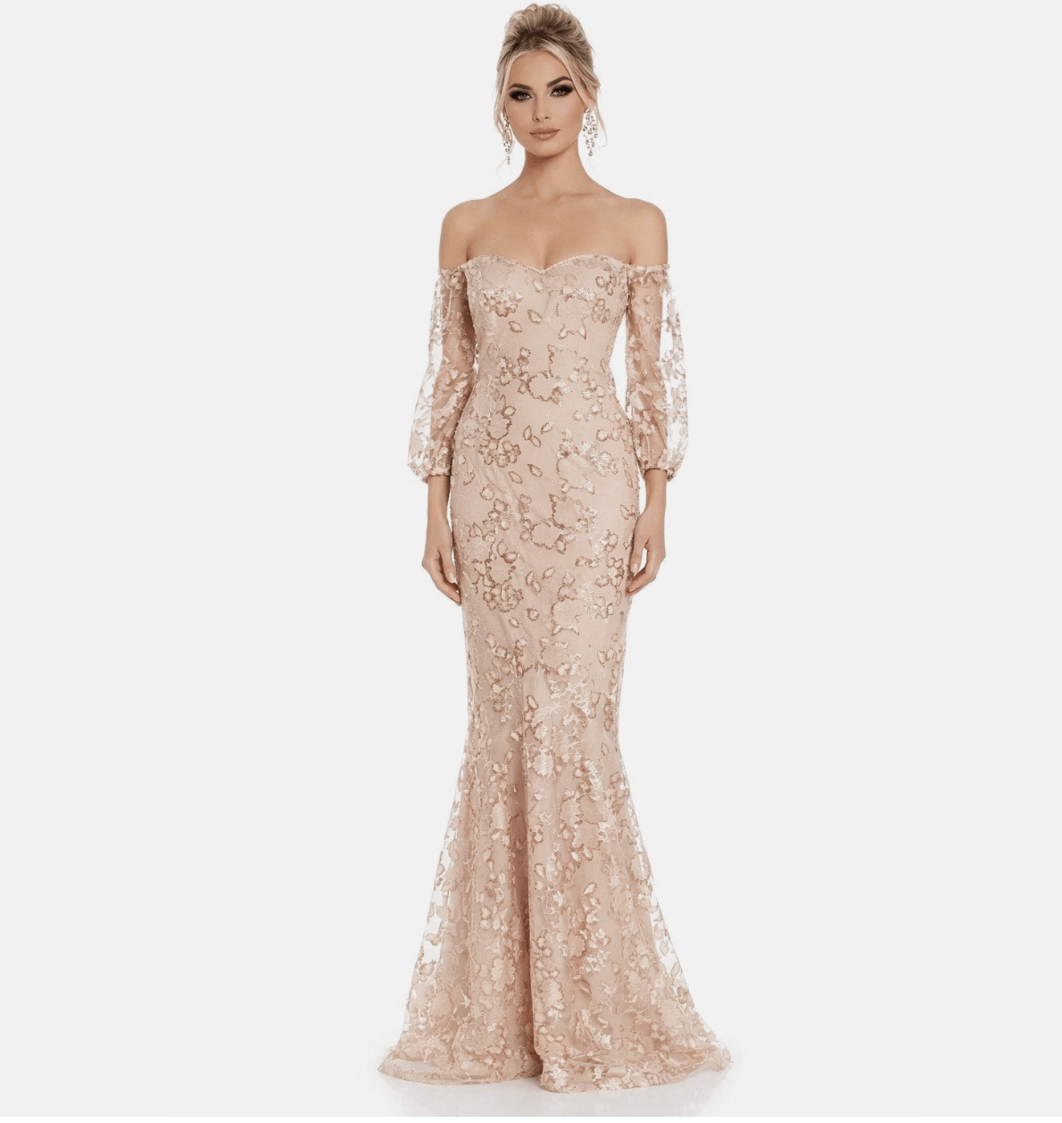 Other Teri Jon Rose Gold Floral Embroidered Sequined Gown Size L / US 10 / IT 46 - 1 Thumbnail