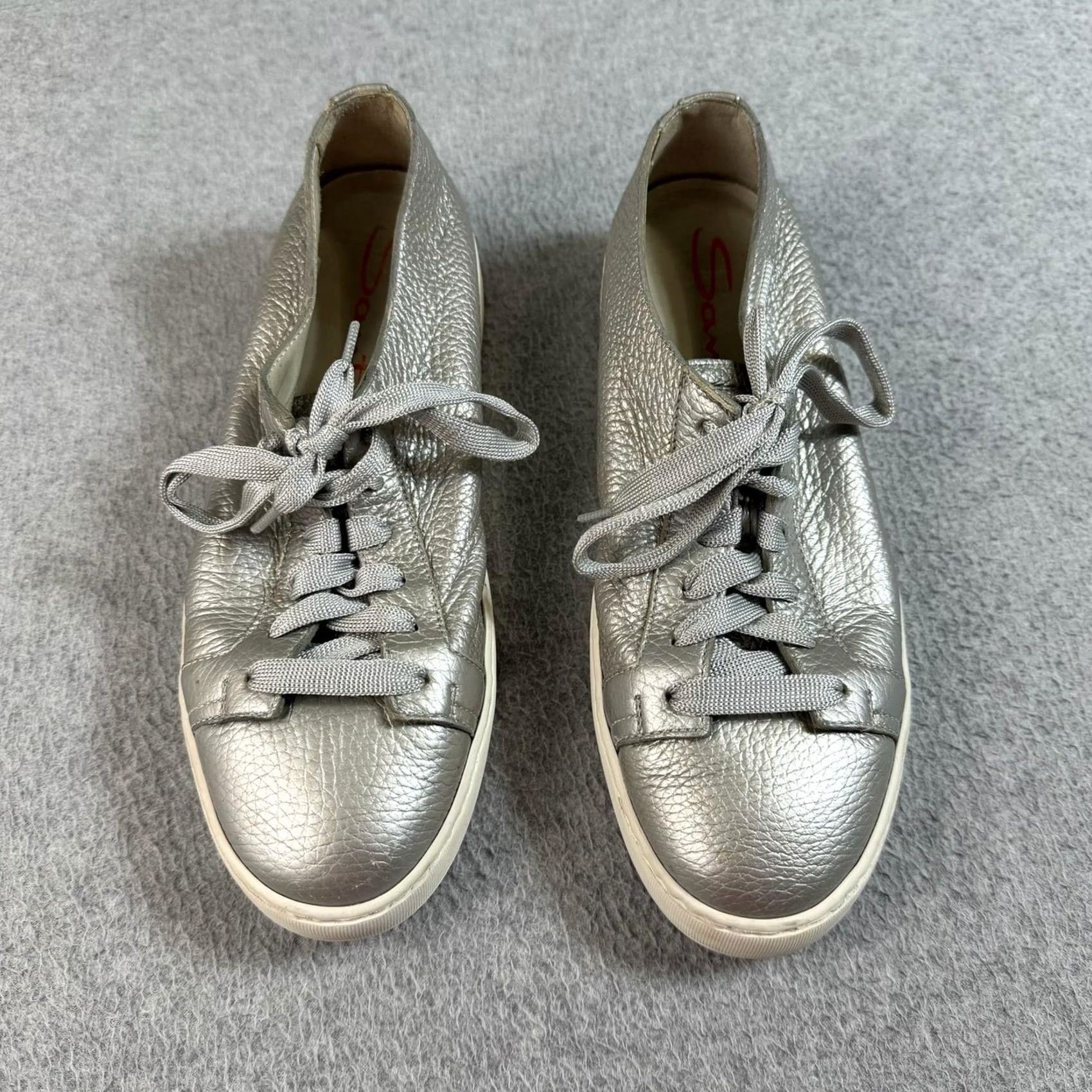 Santoni Santoni Womens Low Top Leather Sneakers Casual Walking 8 Silver Leather Cushioned Comfort Made in Italy Mens/Girls (adjusted as applicable) Size M / US 6-8 / IT 42-44 - 7 Thumbnail