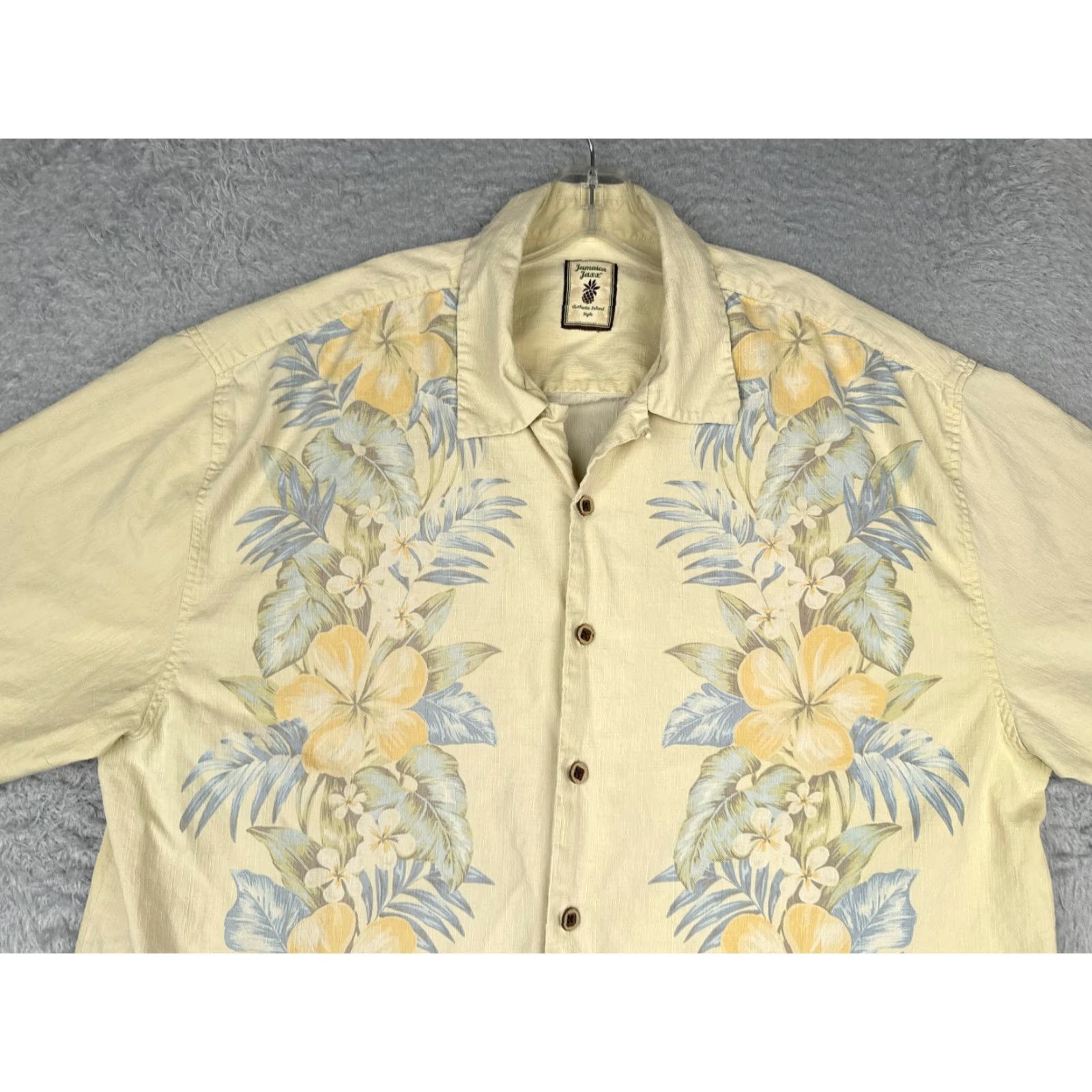 Vintage Jamaica Jaxx Shirt Men 2XL Yellow Palm Leaf Hawaiian 100% Silk Button Up Size US XXL / EU 58 / 5 - 4 Thumbnail